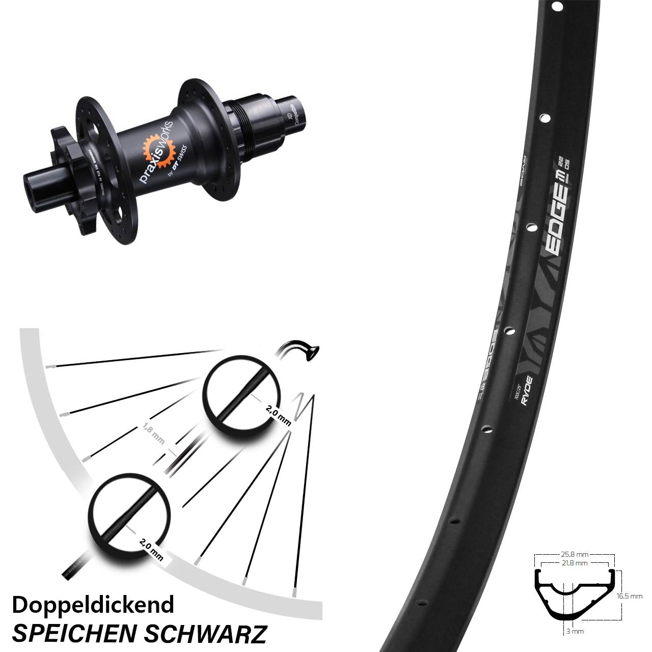 Ryde Edge M22 Hinterrad 29 Zoll DT Swiss 350 Sram XD