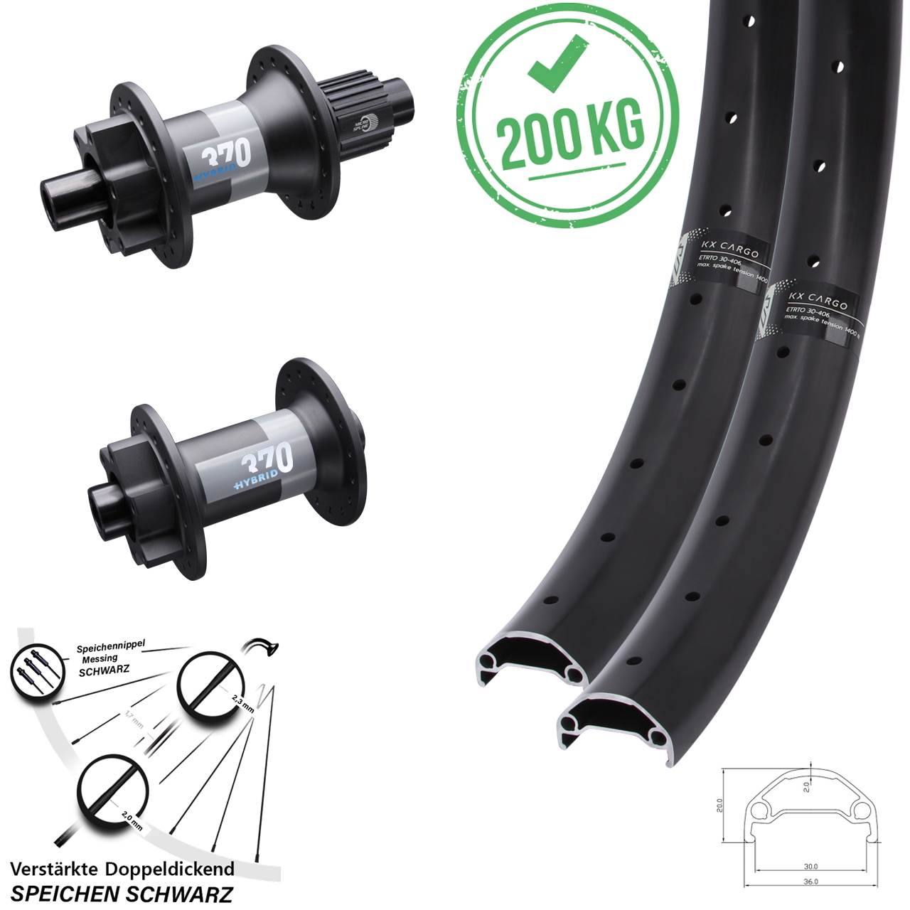6-Loch Laufradsatz 15x110 12x148 29 Zoll KX Cargo DT Swiss 370 Hybrid Micro Spline