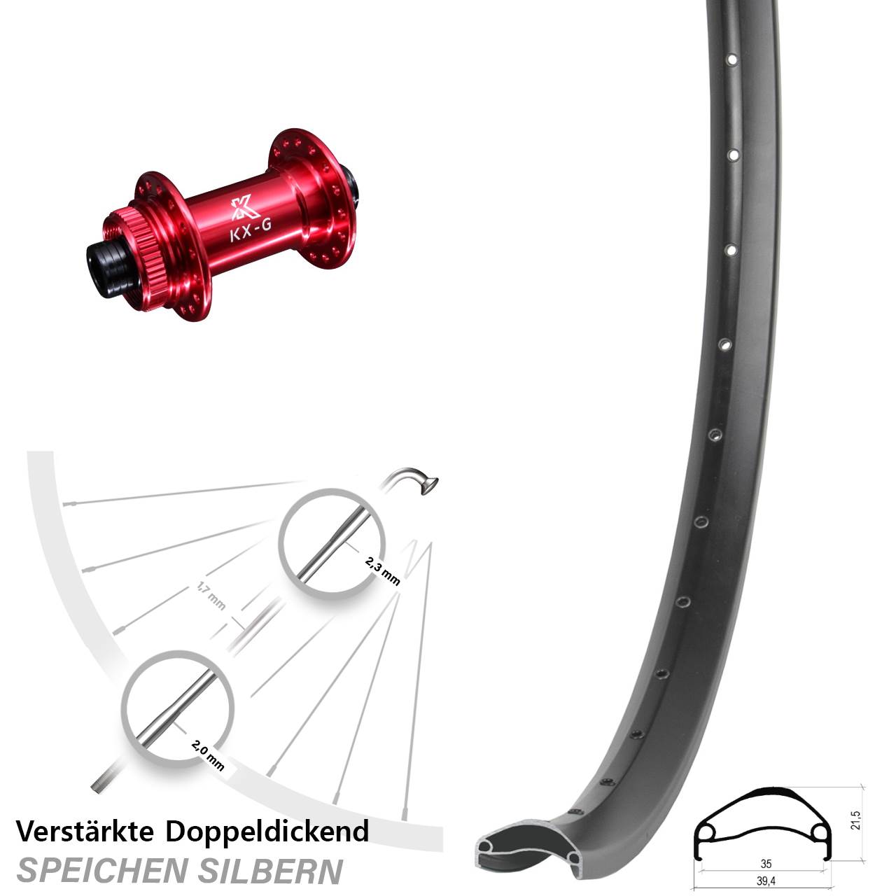 29 Zoll Ambrosio E35 KX-G rot Vorderrad Centerlock 12x100