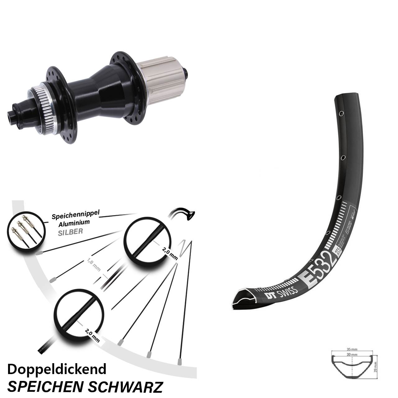 Hinterrad Centerlock QR 27,5 Zoll DT Swiss E 532 Novatec CL135 8-12 fach