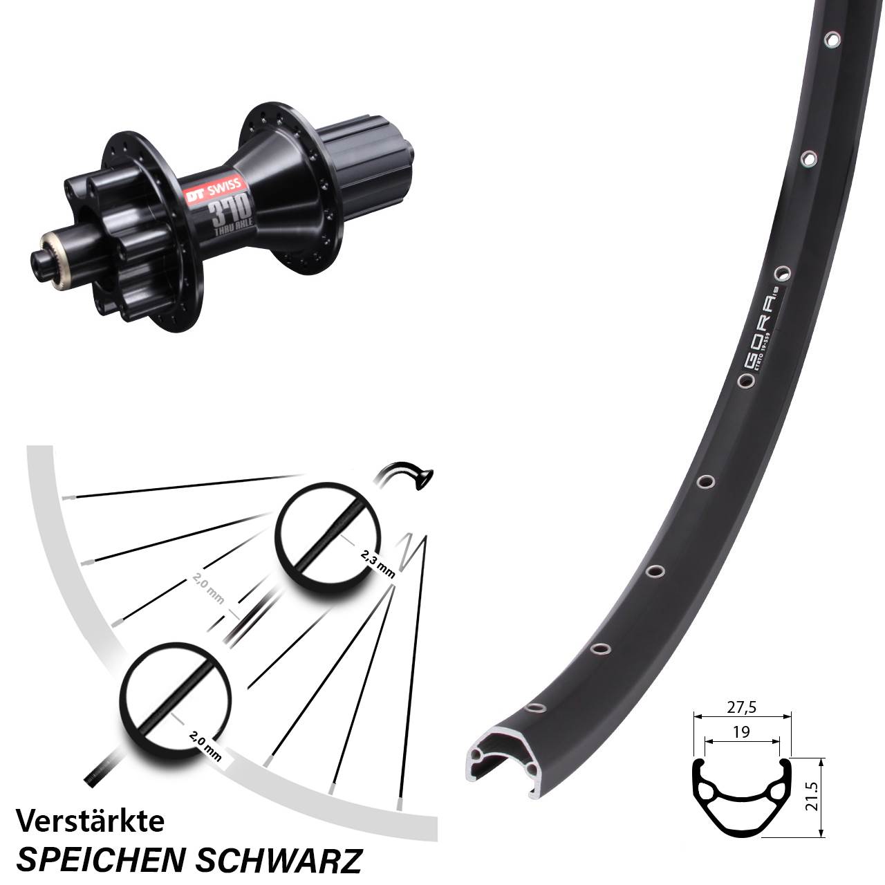 Hinterrad 6-Loch QR 28 Zoll Gora 19 DT Swiss 370 Hybrid 8-11 fach HG