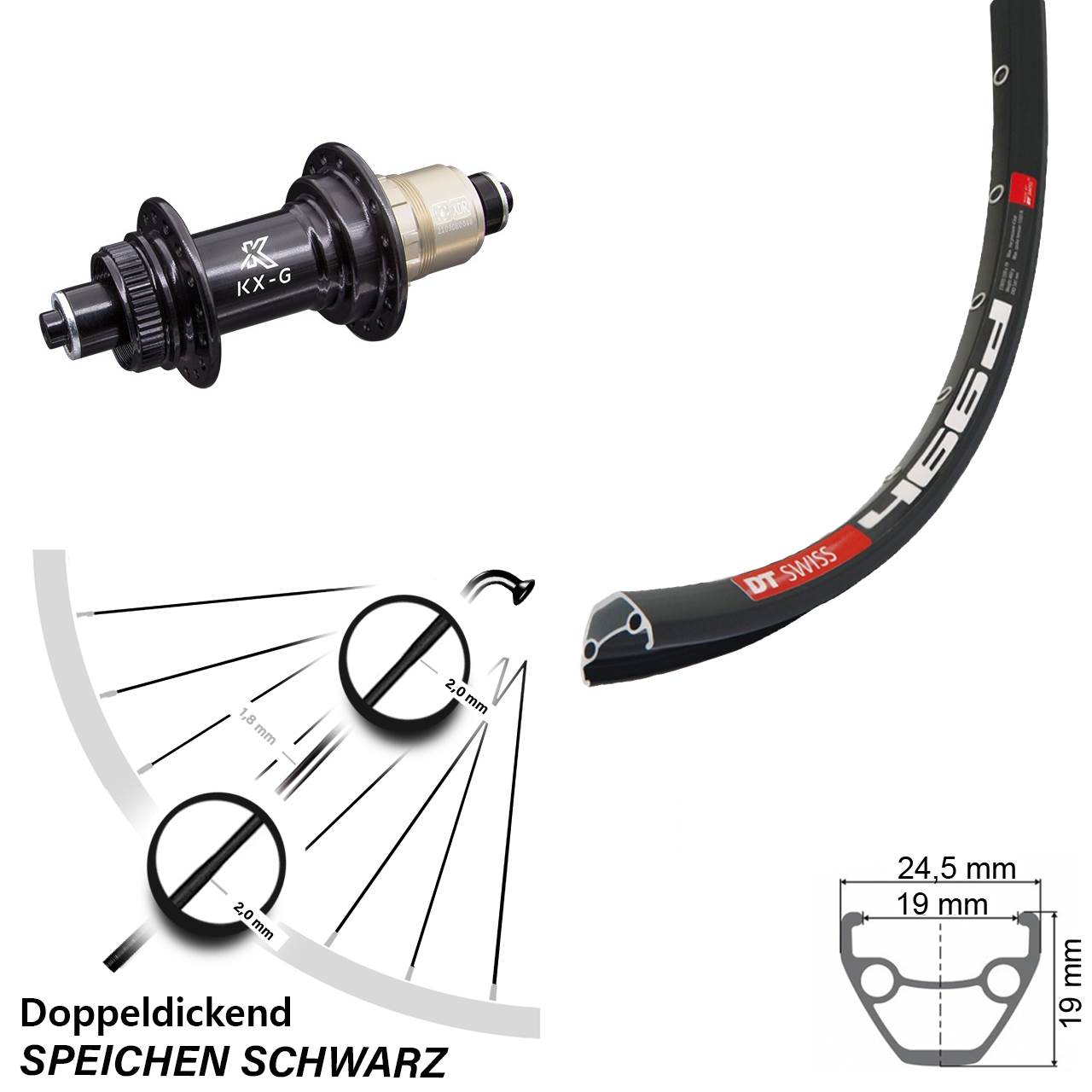 Disc Hinterrad 28 Zoll DT Swiss 466d KX-G XD-R für Schnellspanner