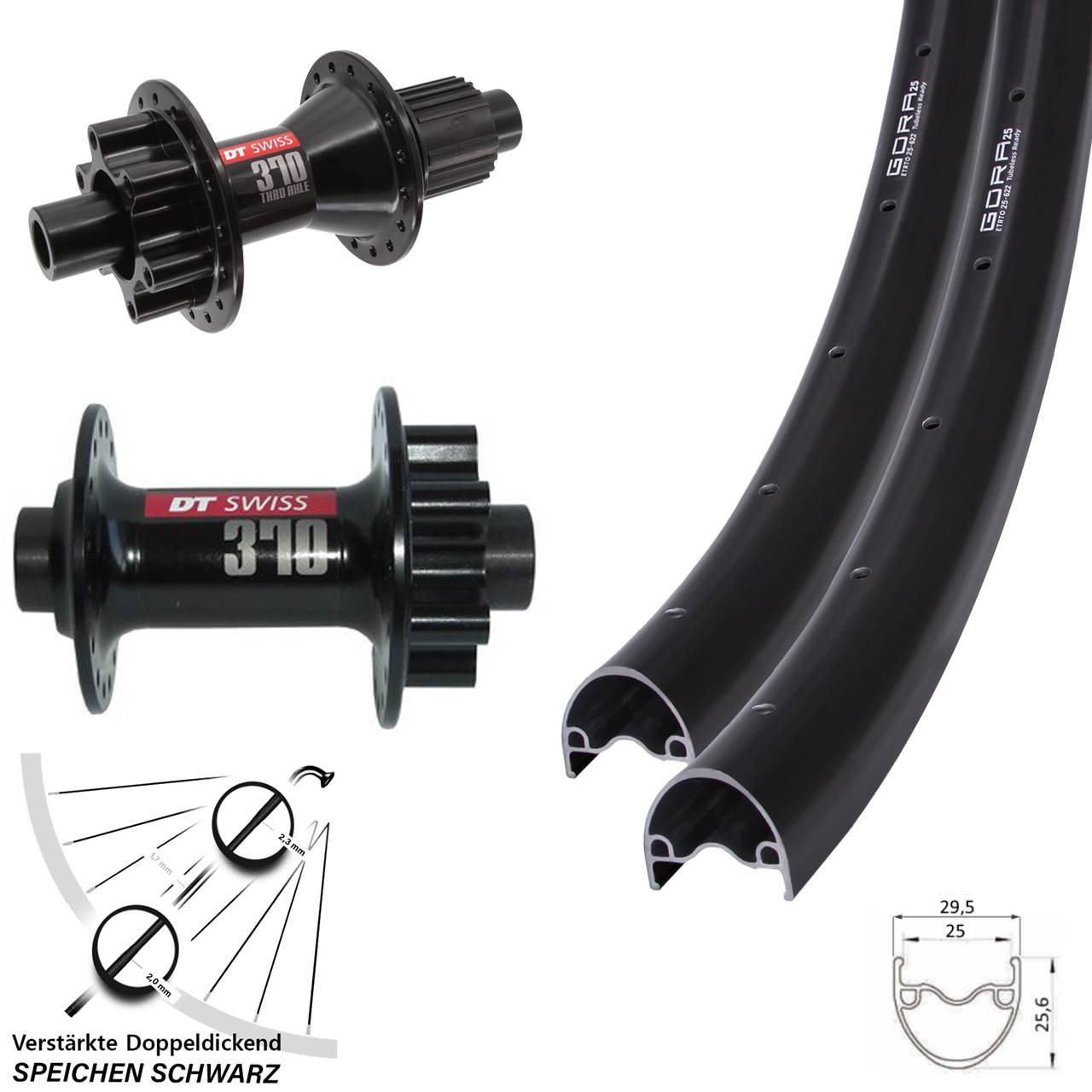 Disc Laufrad-Satz 15x100 12x142 28 Zoll Gora 25 DT Swiss 370 Hybrid Micro Spline