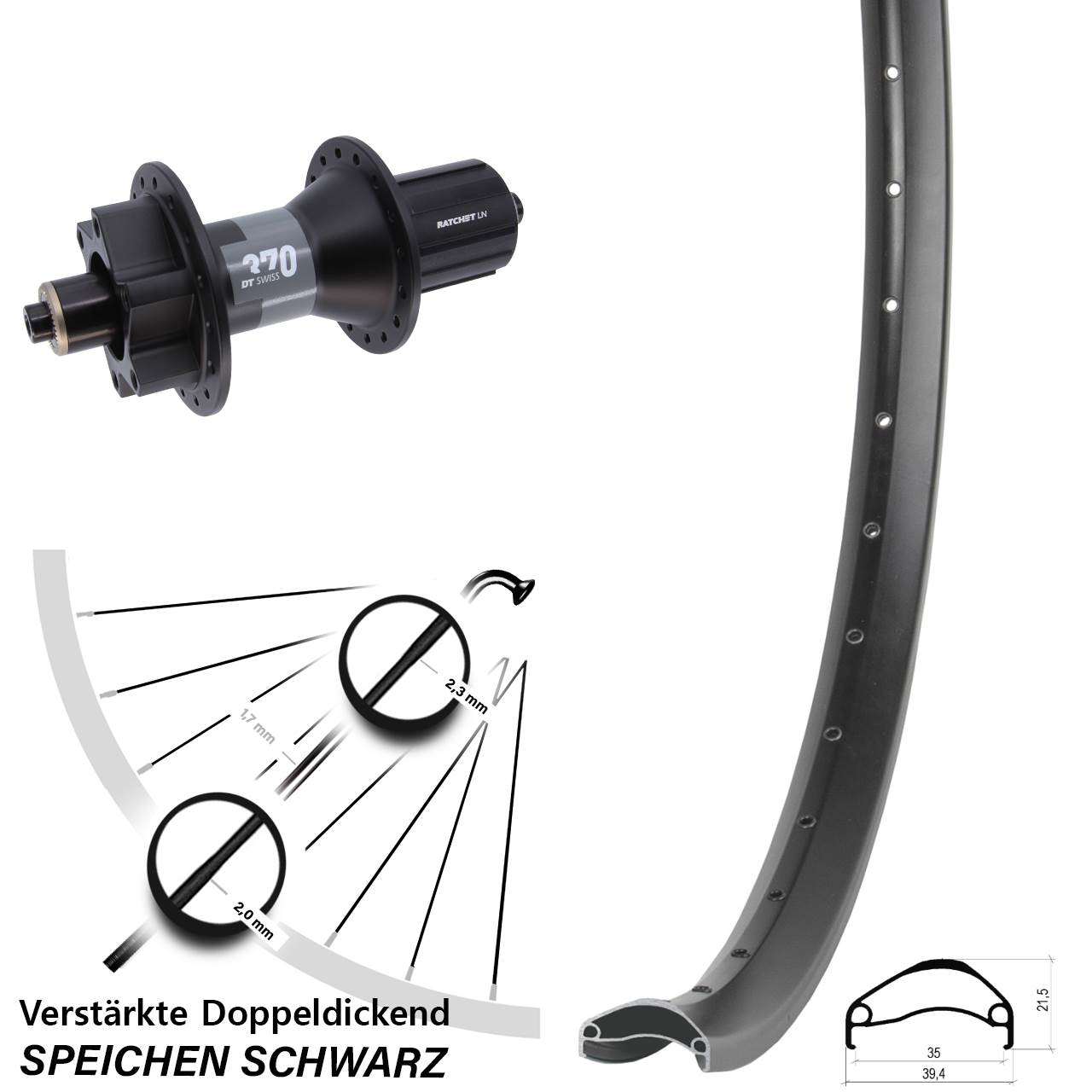 Ambrosio E35 DT Swiss 370 27,5 Zoll Disc Laufrad QR 8-11 fach