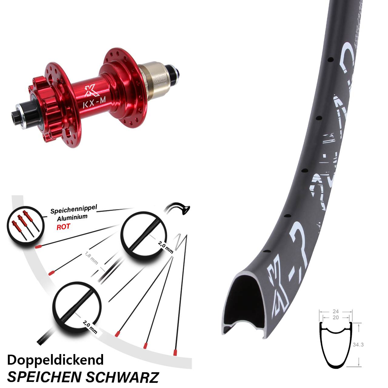 28 Zoll KX-MR Road rot Disc Hinterrad QR XD 11-12 fach