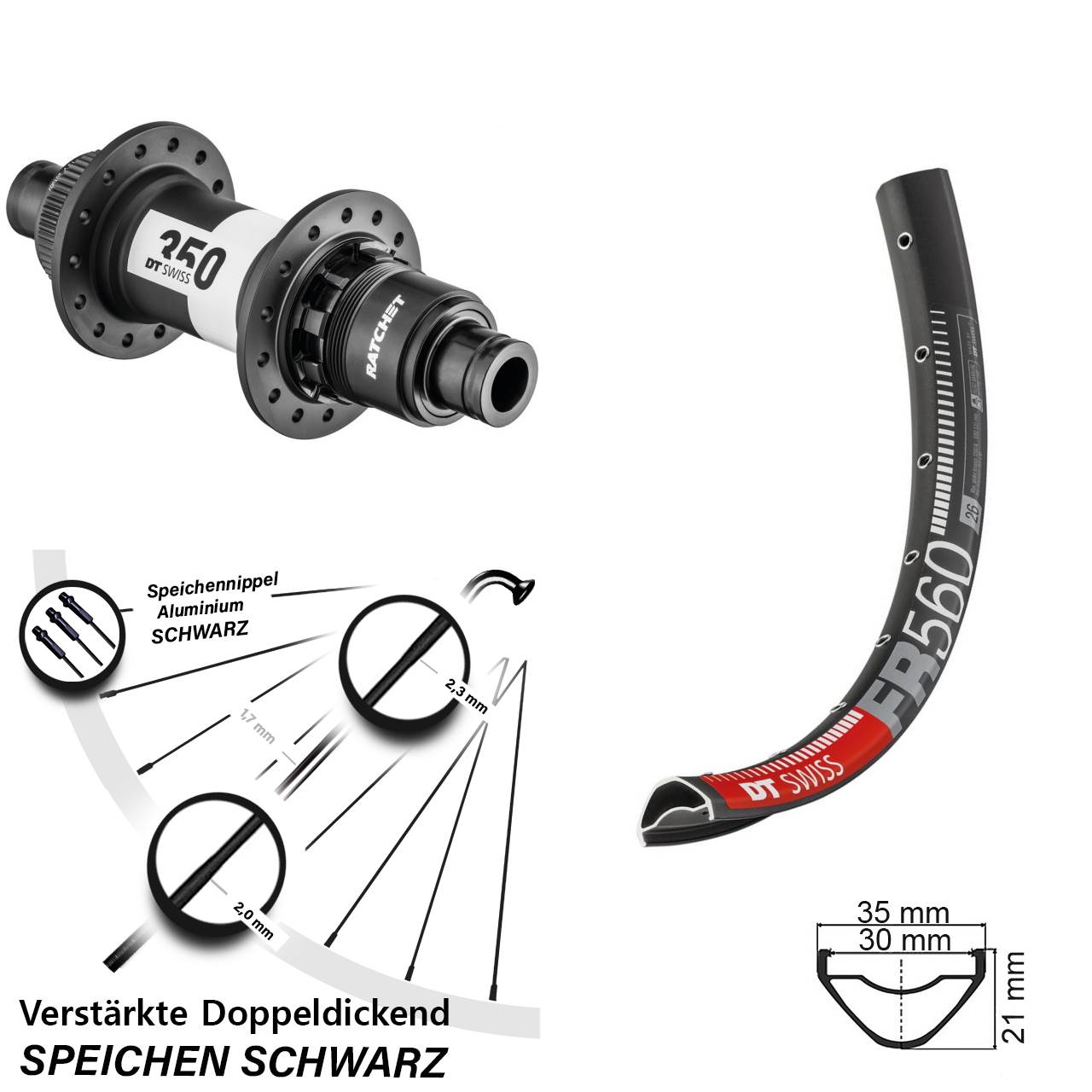 Hinterrad 12x148 26 Zoll DT Swiss FR 560-350 SRAM XD