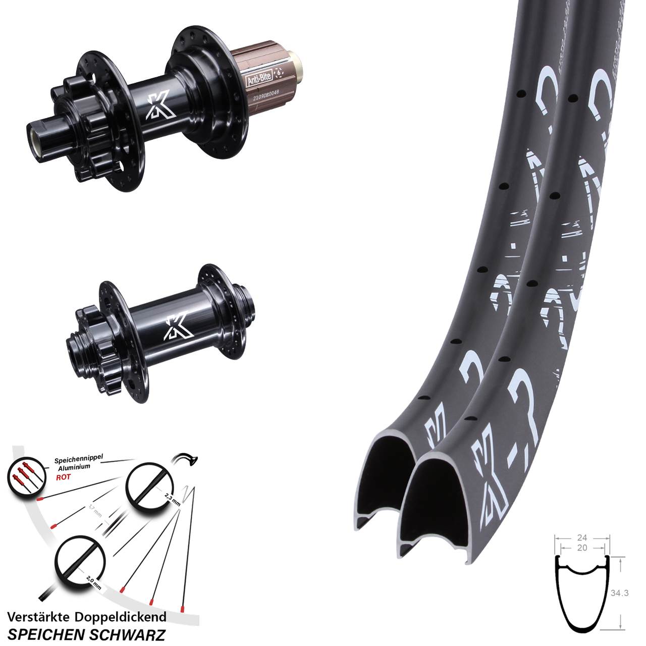 6-Loch Laufradsatz 12x100/142 29 Zoll KX-MR Road Shimano Anti-Bite 8-12 fach HG