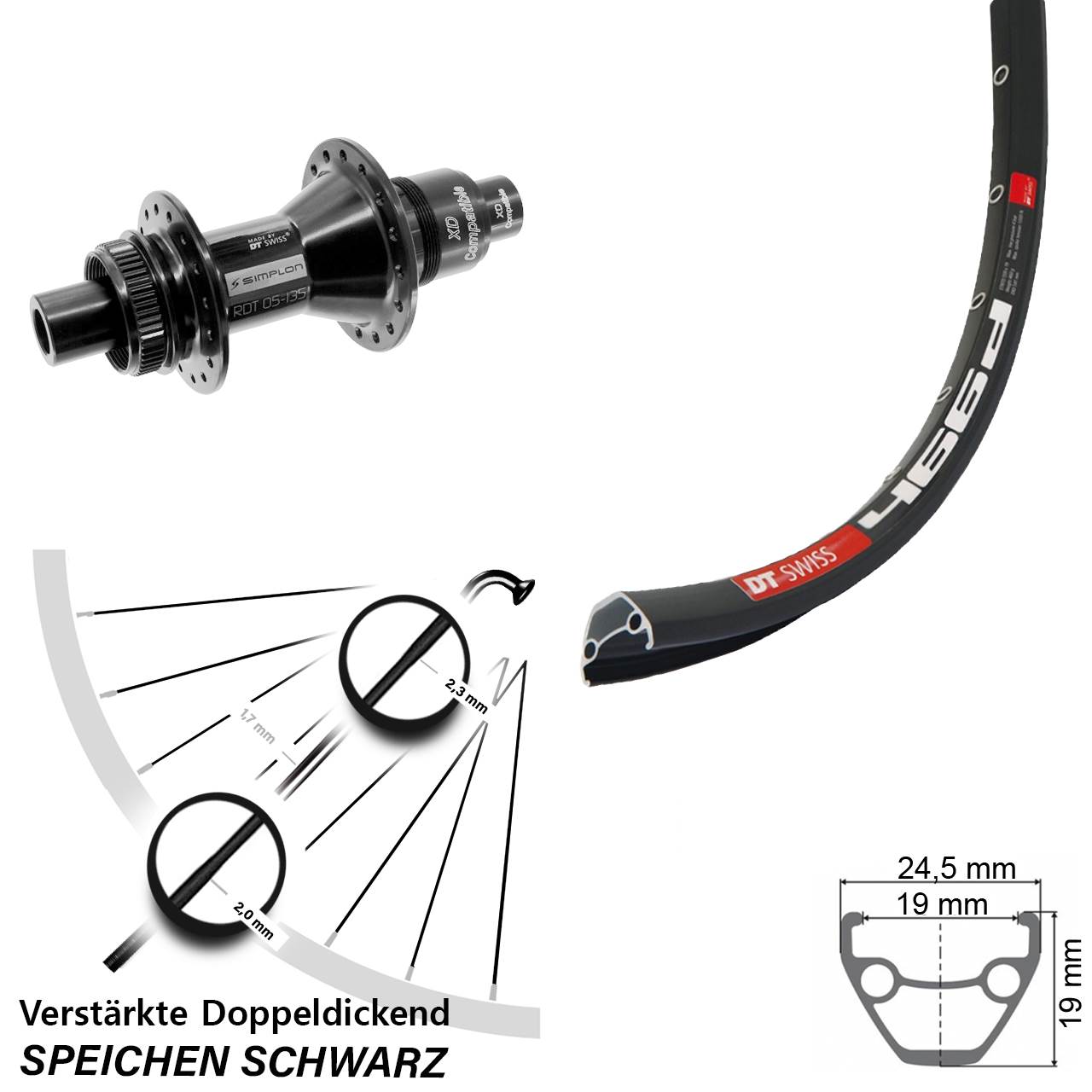 28 Zoll DT Swiss 466d DT Swiss 370 Centerlock Hinterrad 12x142 XD 11-12 fach