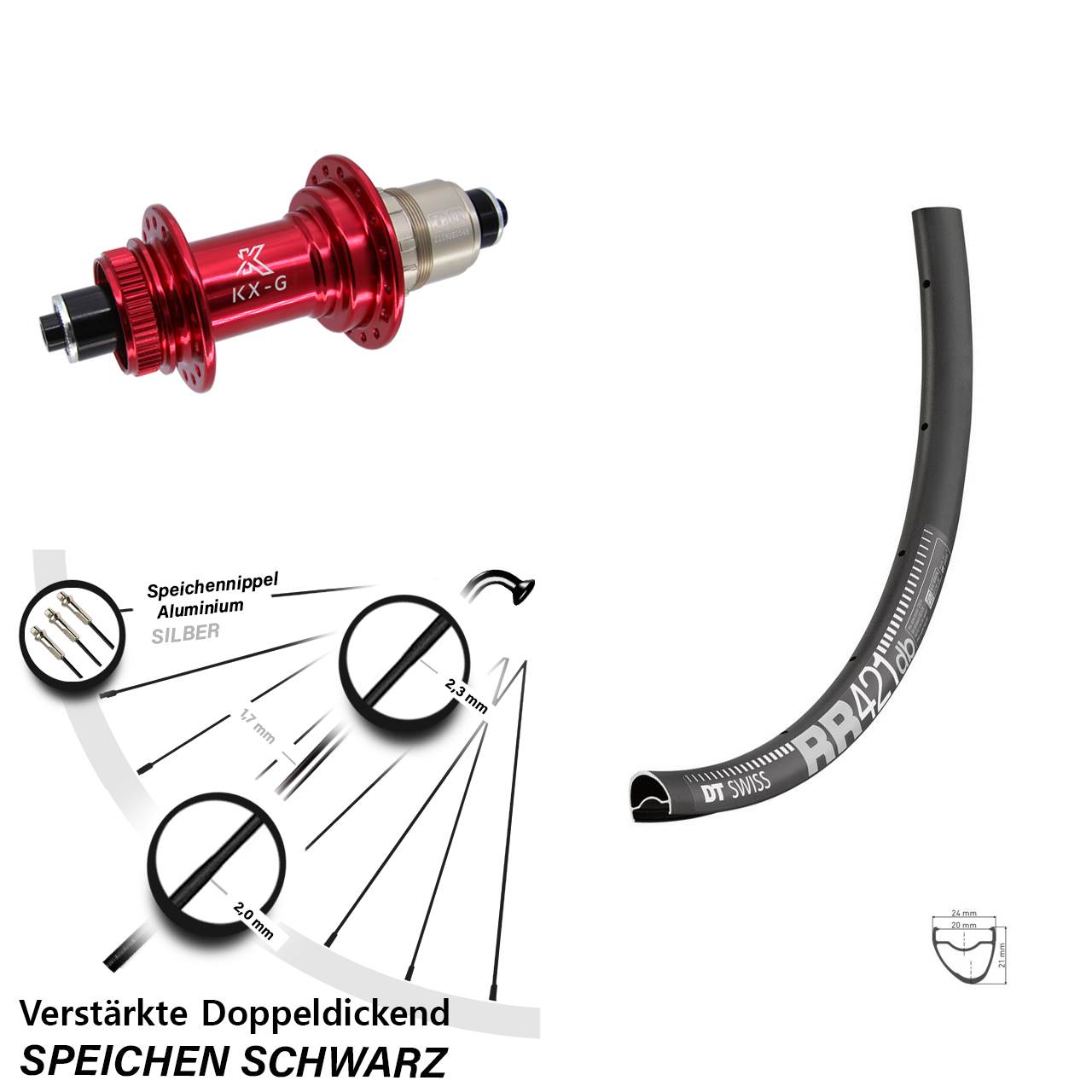 28 Zoll DT Swiss RR 421 KX-G rot Hinterrad Centerlock QR XDR