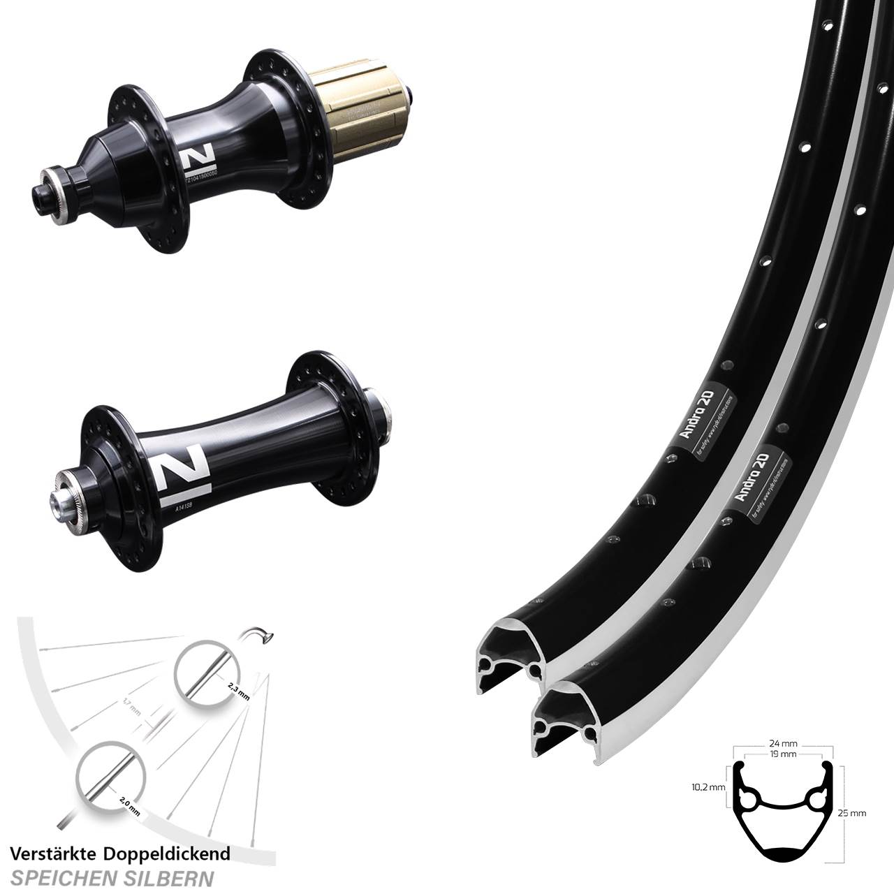28 Zoll Ryde Andra 20 Novatec A141 F162SB Laufrad-Satz für Schnellspanner 8-12 fach
