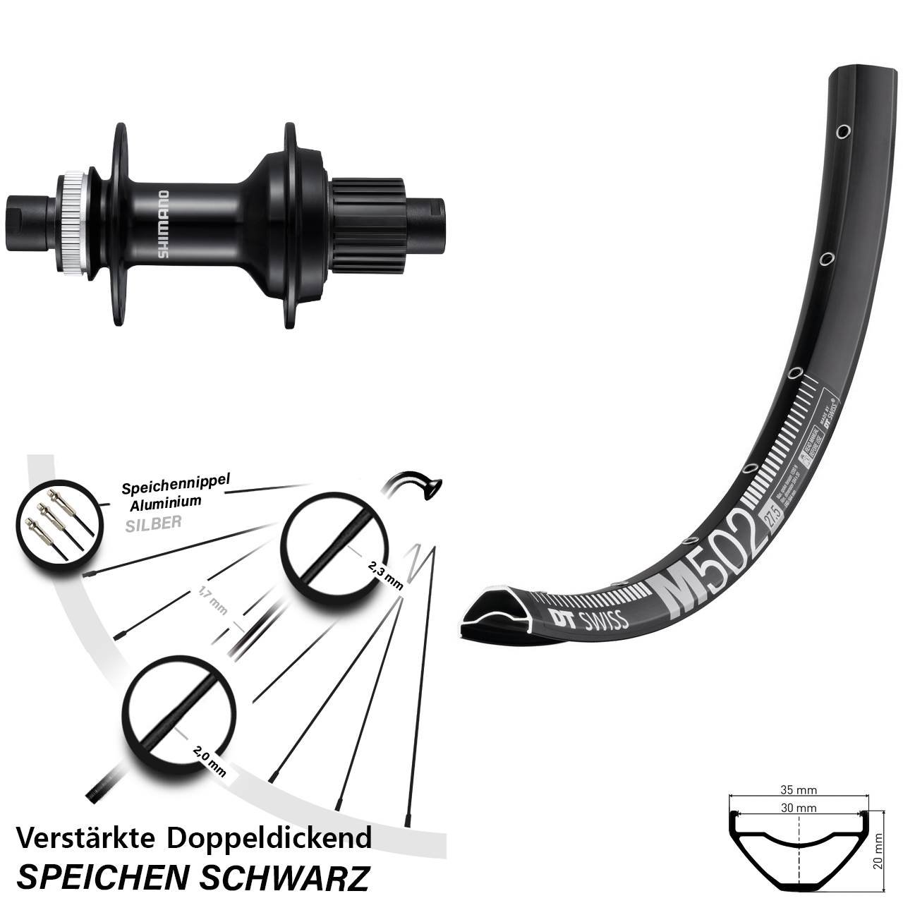 Centerlock Hinterrad 27,5 Zoll DT Swiss M502 Shimano FH-MT510B Micro Spline 12x148