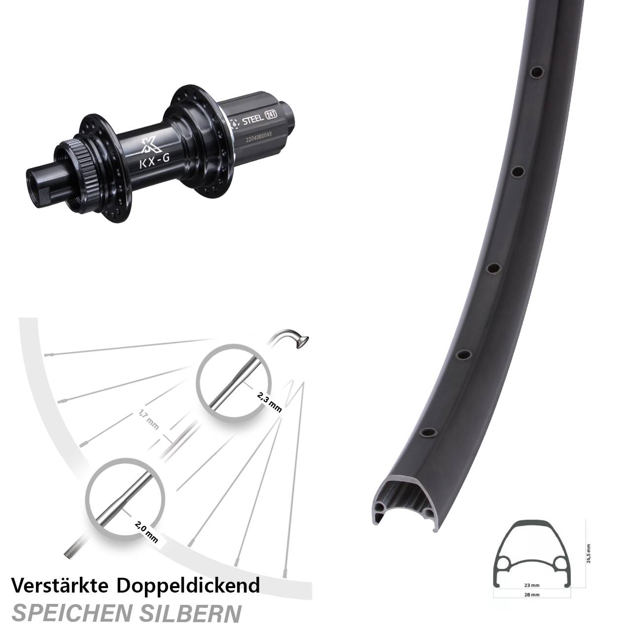 Ambrosio Sport KX-GS verstärkt 28 Zoll Hinterrad Centerlock 12x142 8-12 fach