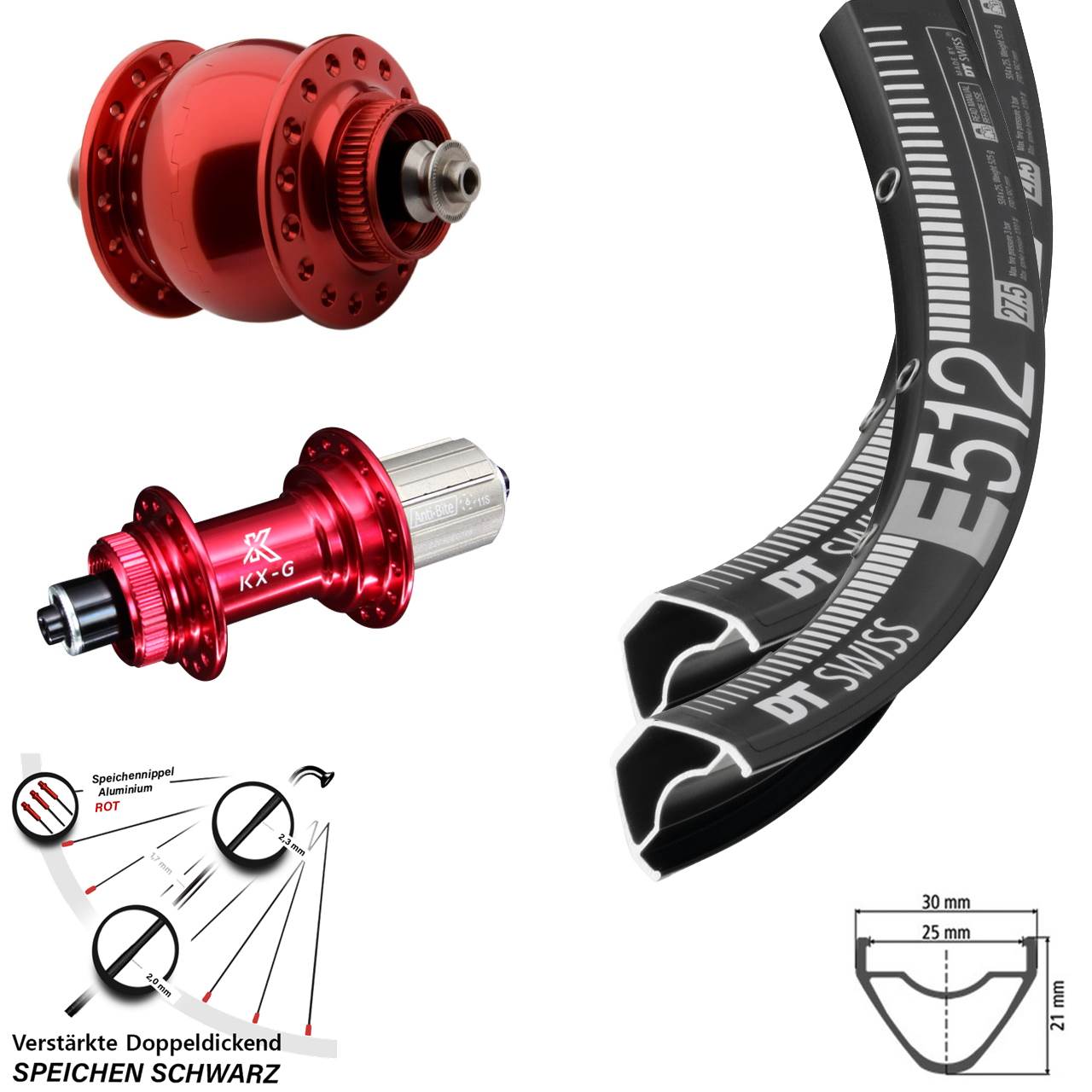 Centerlock Laufradsatz 650B DT Swiss E512 KX-G rot SON delux 8-12 fach HG QR