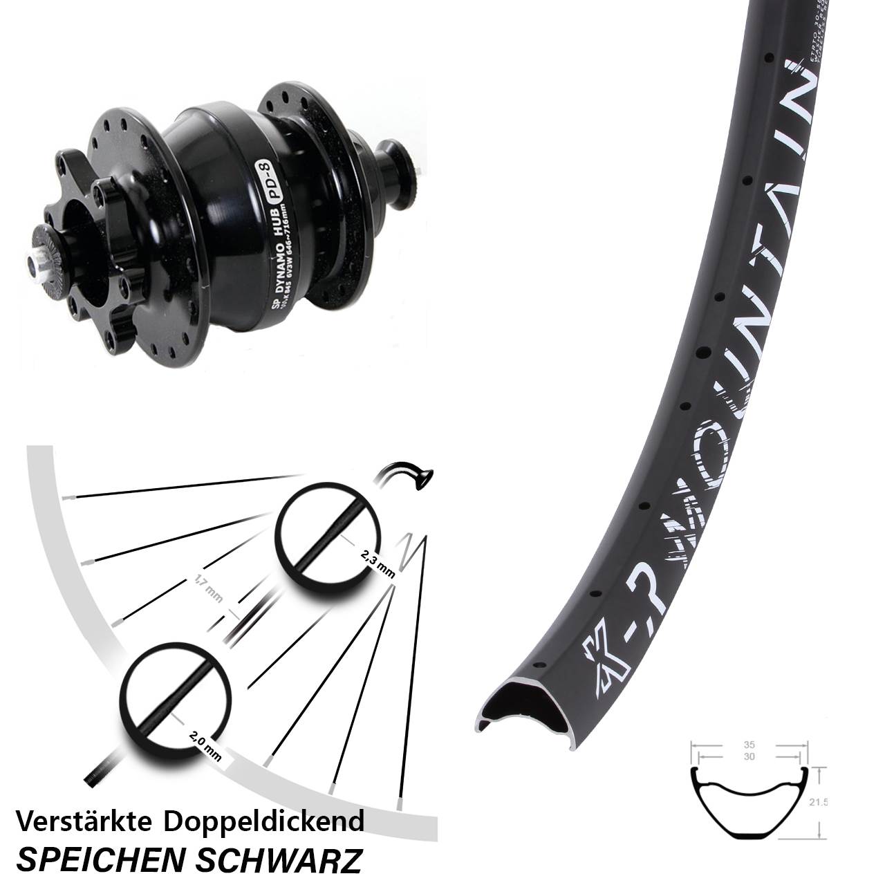 KX-R Mountain Shutter PD-8 650B Disc Vorderrad mit Nabendynamo QR