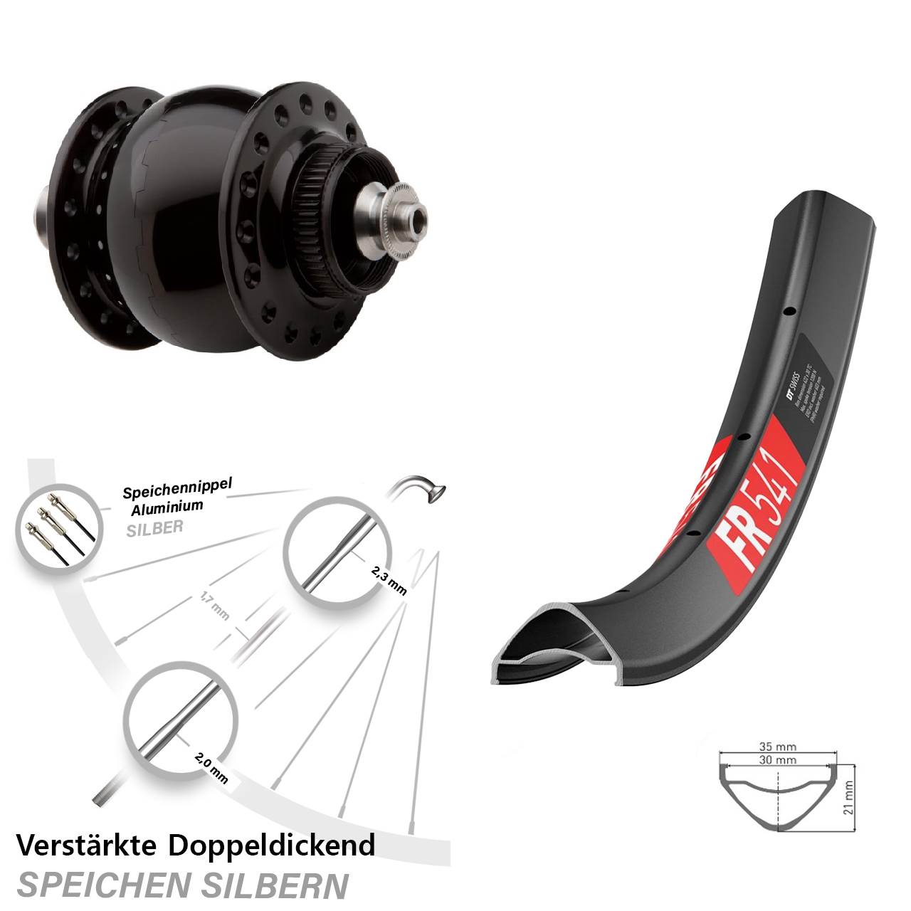 Disc Laufrad mit Nabendynamo für Schnellspanner 29 Zoll DT Swiss FR 541 SON delux