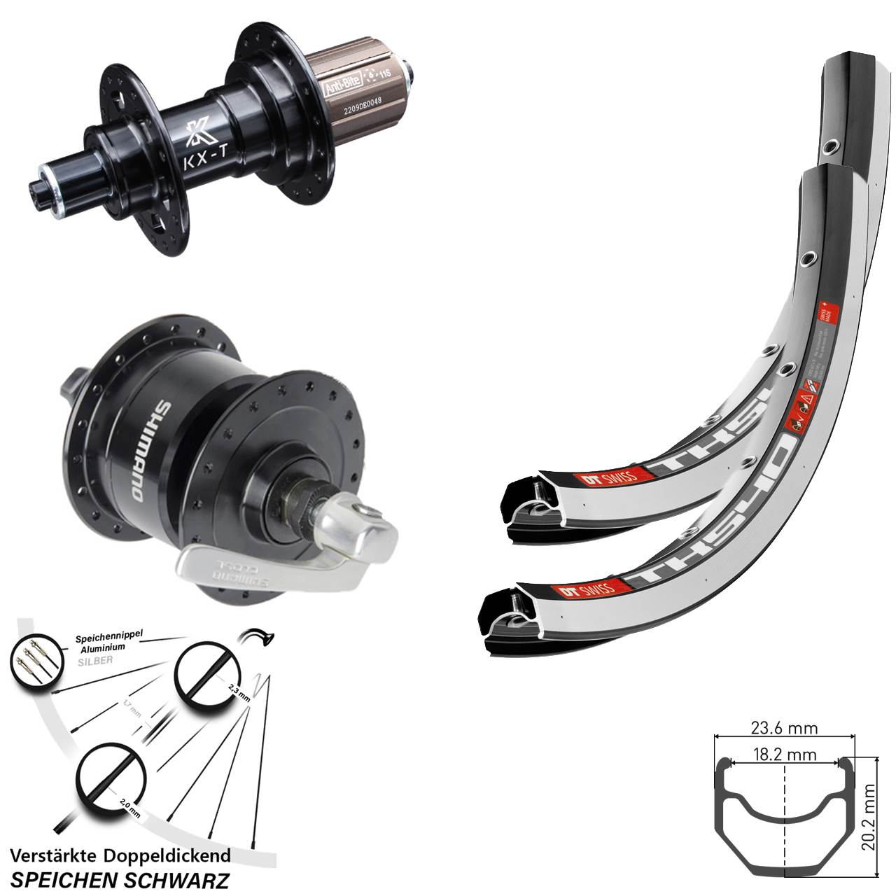 Laufrad-Satz für Schnellspanner 28 Zoll DT Swiss TK 540 KX-T Shimano DH3N72 8-11 fach HG