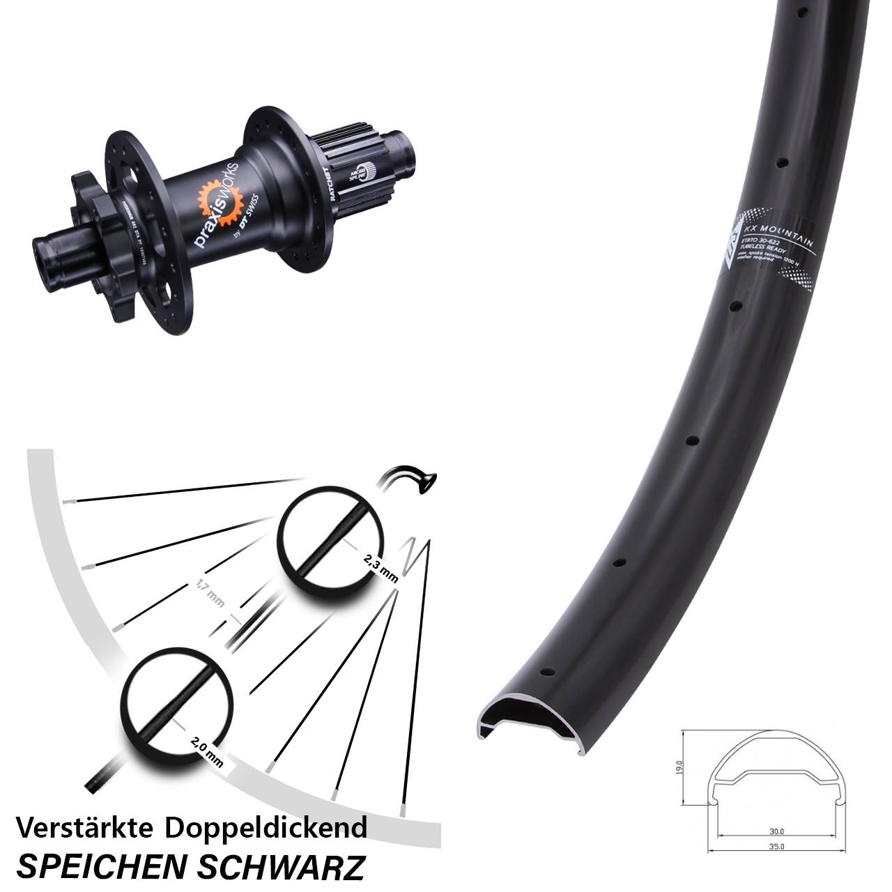 29 Zoll KX Mountain TR DT Swiss 350 Disc Laufrad 12x142 Shimano Micro Spline