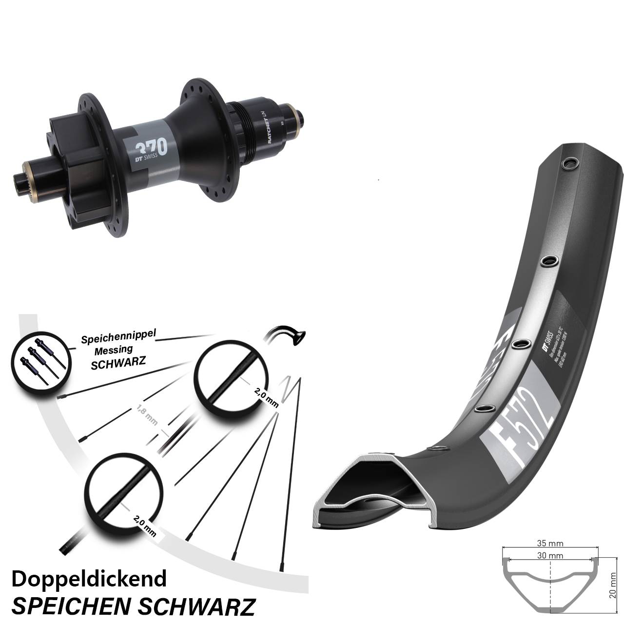 27,5 Zoll DT Swiss F572 370 6-Loch Hinterrad QR XD 11-12 fach