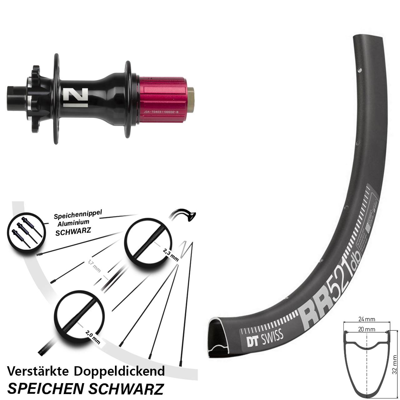 28 Zoll DT Swiss RR 521 Novatec D792 Hinterrad 6-Loch 12x142 8-12 fach