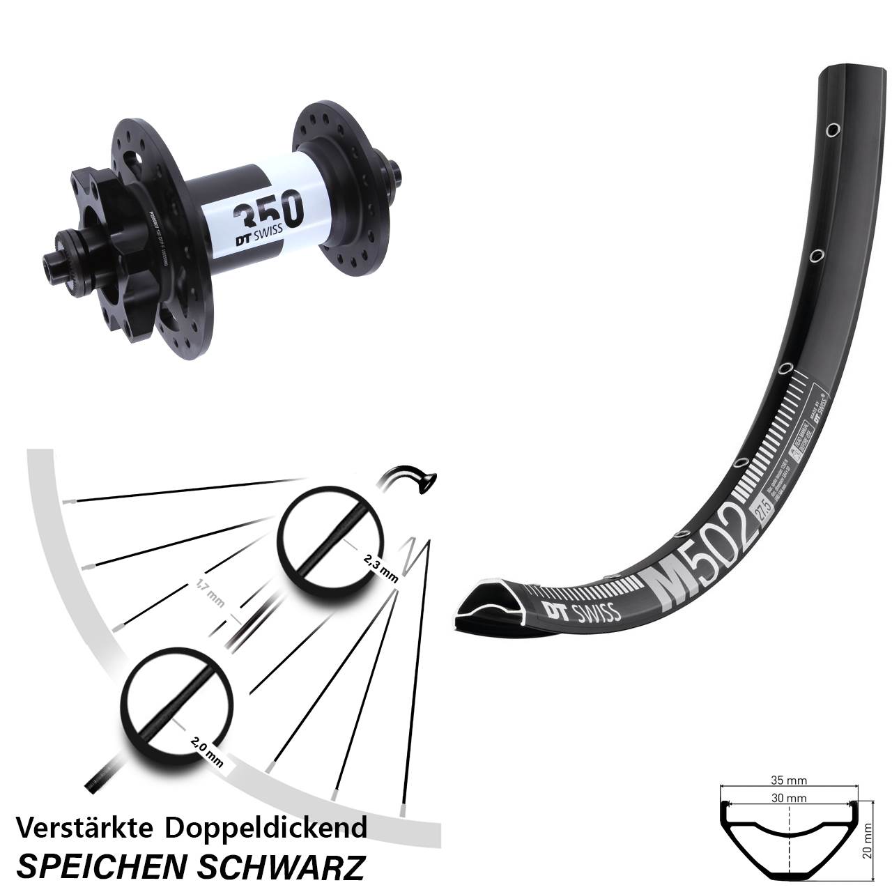 29 Zoll DT Swiss M502-350 6-Loch Vorderrad für Schnellspanner