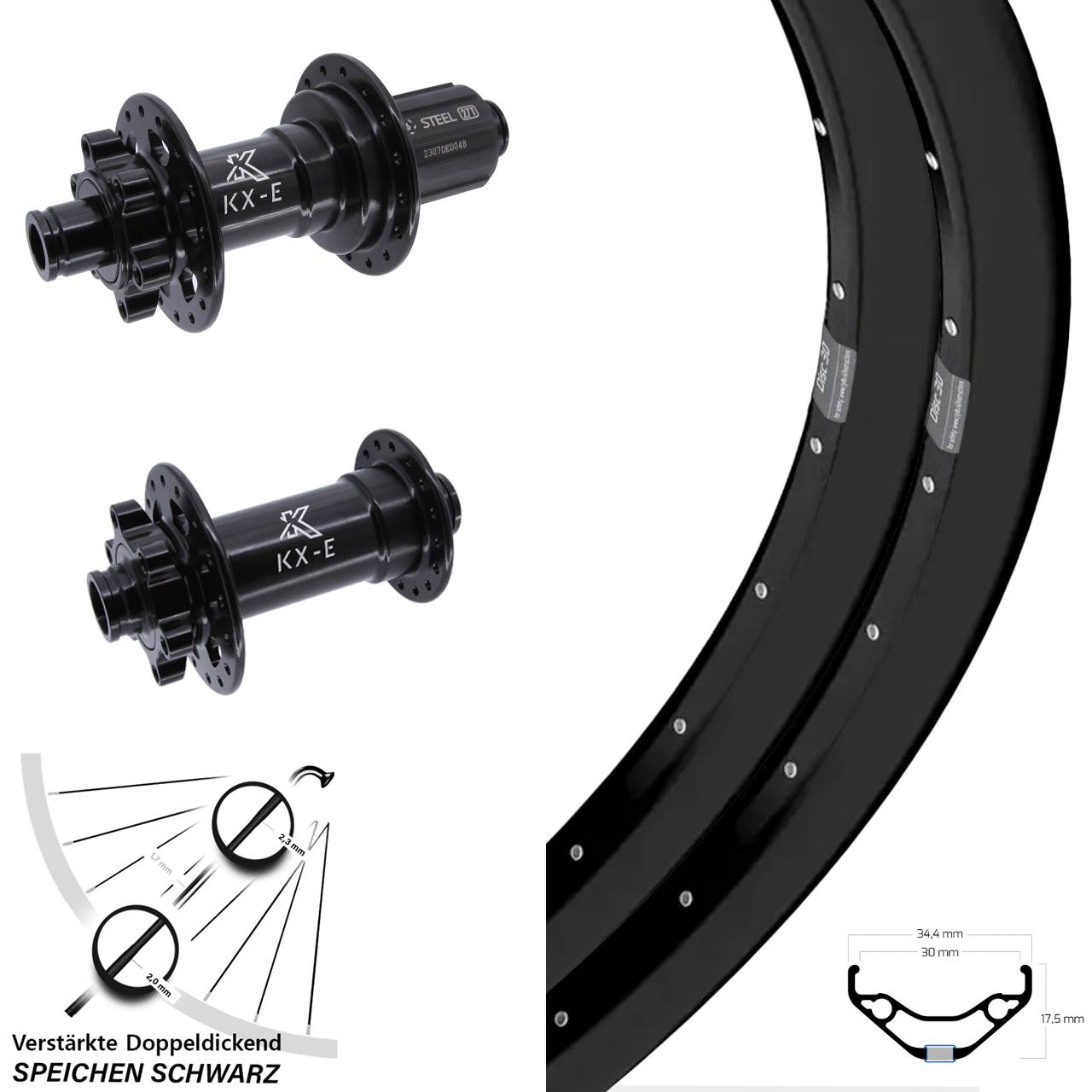Ryde Disc 30 KX-E Heavy Duty 27,5 Zoll Laufradsatz 6-Loch 15x110 12x148 8-12 fach