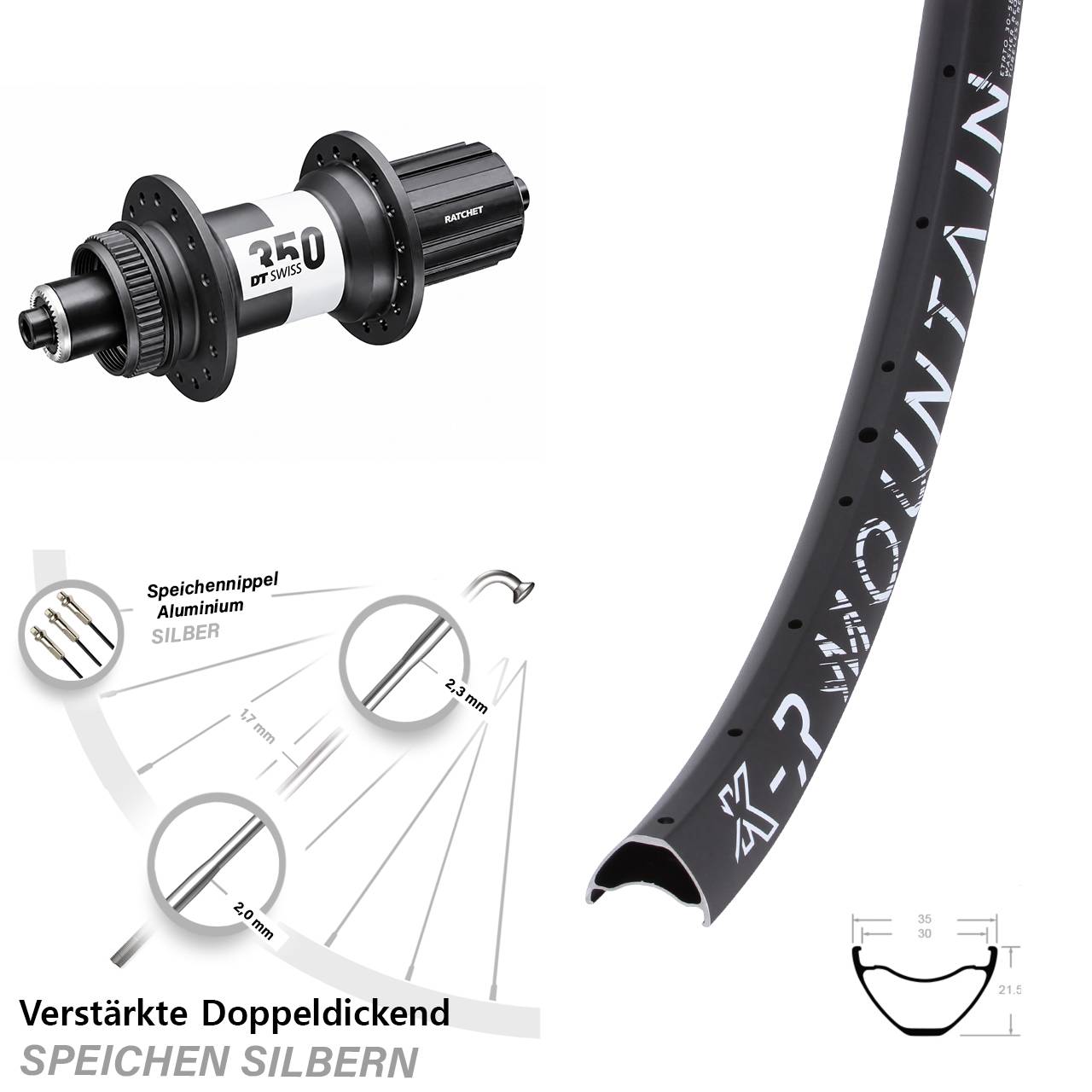 29 Zoll KX-R Mountain DT Swiss 350 Ratchet 36 Centerlock Hinterrad QR Boost 8-11 fach