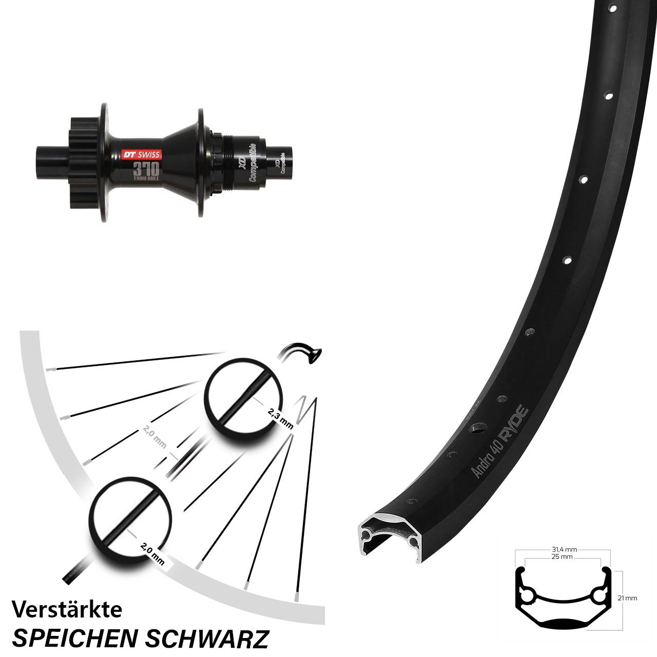 24 Zoll Hinterrad Ryde Andra 40 DT Swiss 370 Sram XD