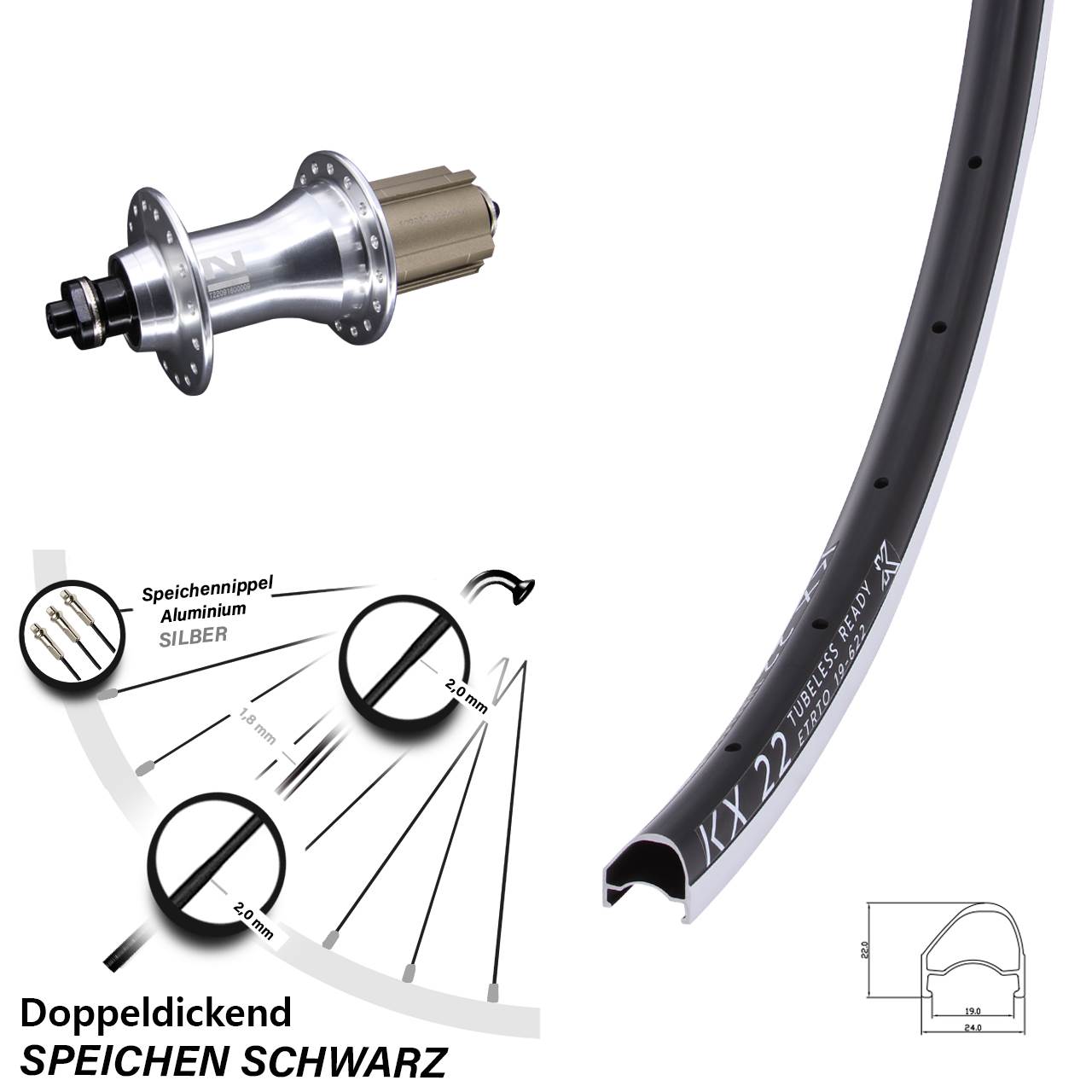 Laufrad hinten 28 Zoll KX 22 OS Novatec F162SB Campa 8-12 fach QR