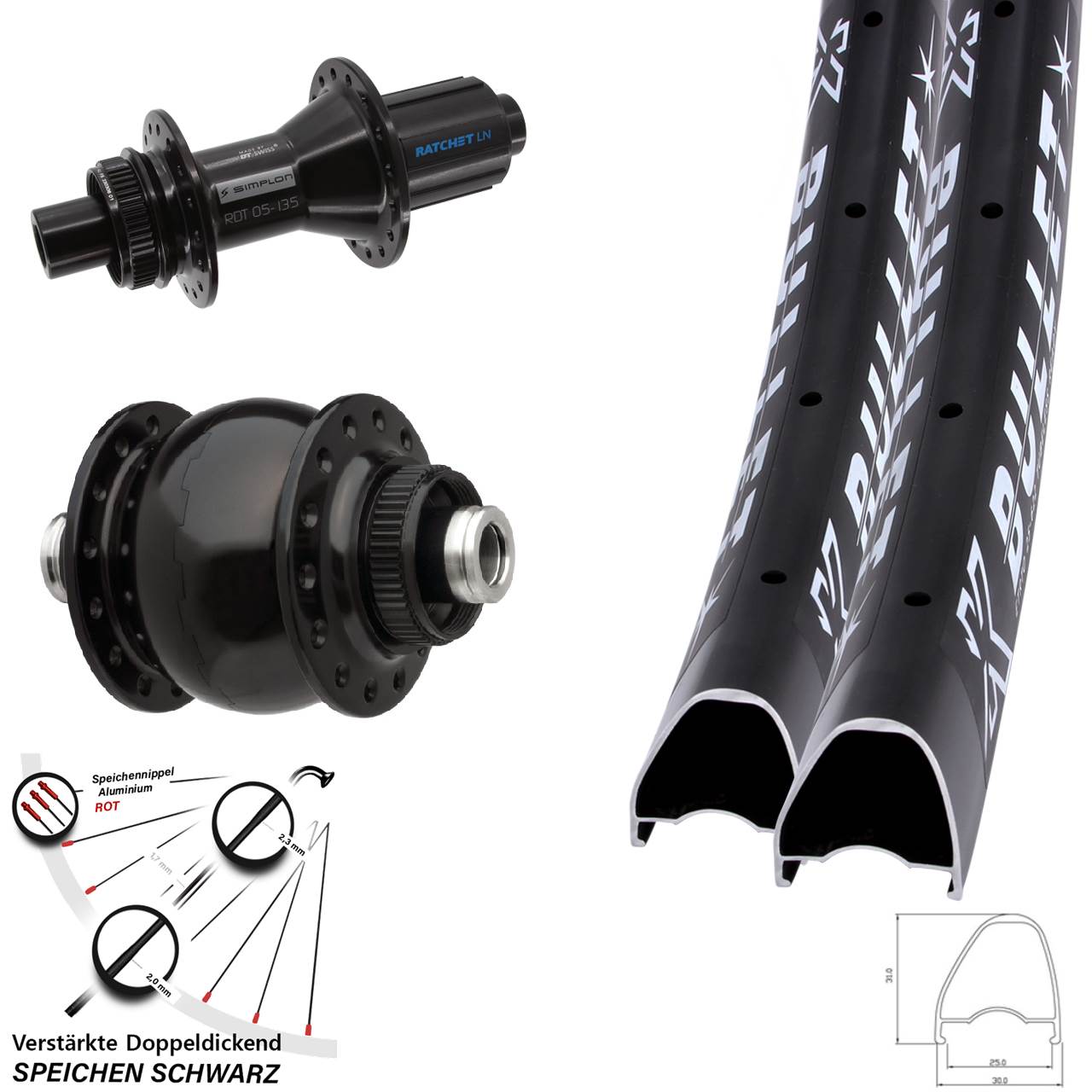 KX Bullet OS DT Swiss 370 Hybrid SON 28 29 Zoll Laufradsatz Disc 12x100/142 8-11 fach