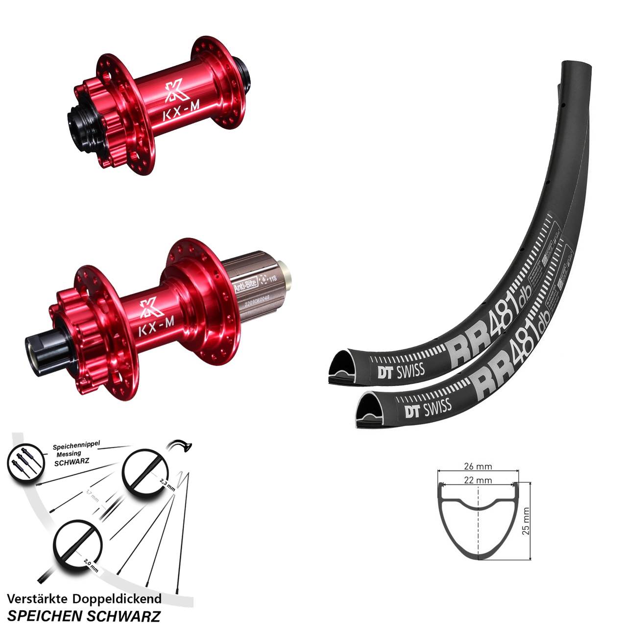 DT Swiss RR 481 KX-M rot 28 Zoll Disc Laufrad-Satz 12x100/142 8-12 fach HG