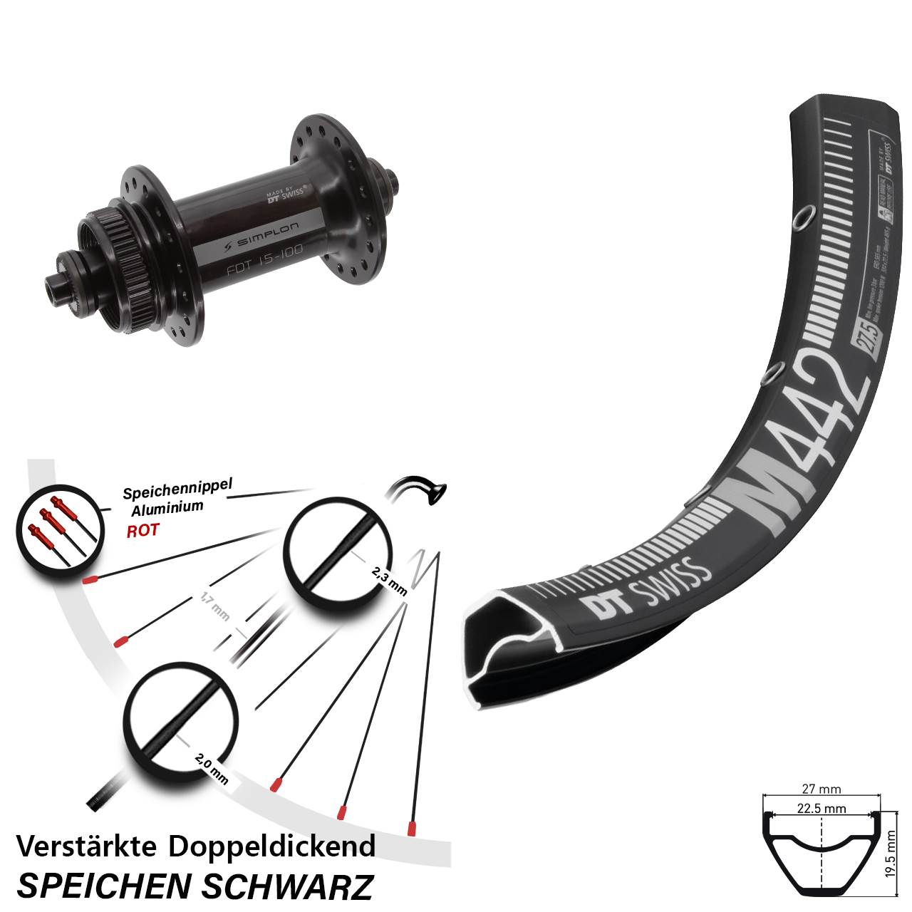 DT Swiss M 442-370 28 Zoll Disc Laufrad für Schnellspanner