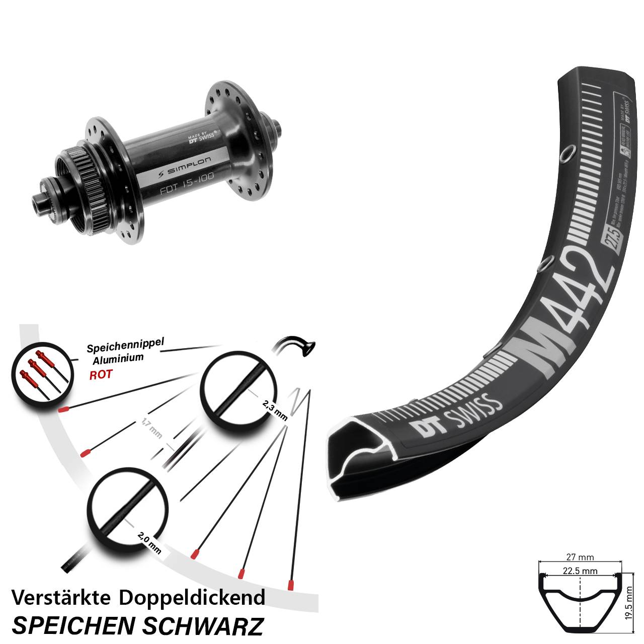 DT Swiss M 442-370 28 Zoll Disc Laufrad für Schnellspanner