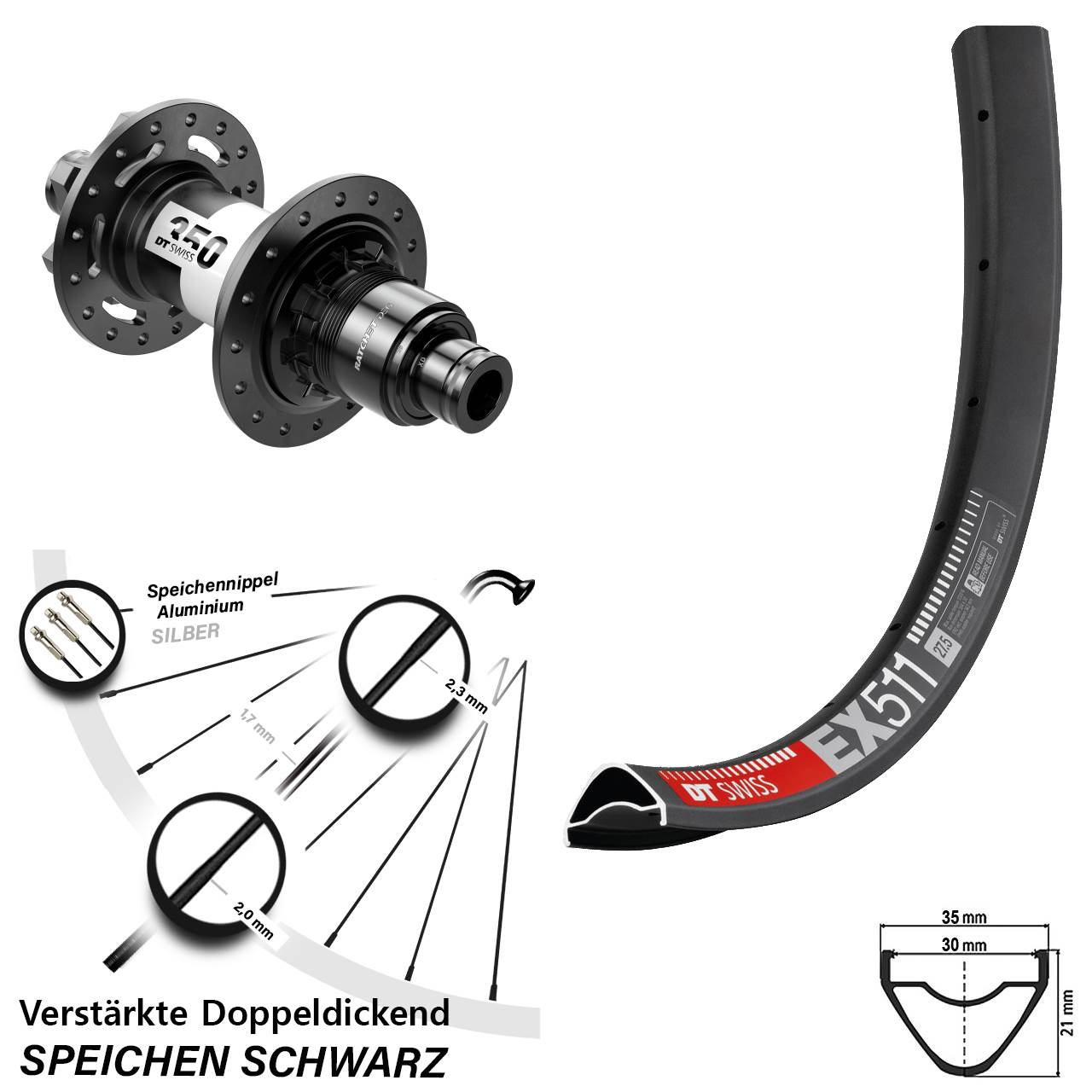 Disc Hinterrad 12x148 29 Zoll DT Swiss EX 511-350 DEG72 SRAM XD