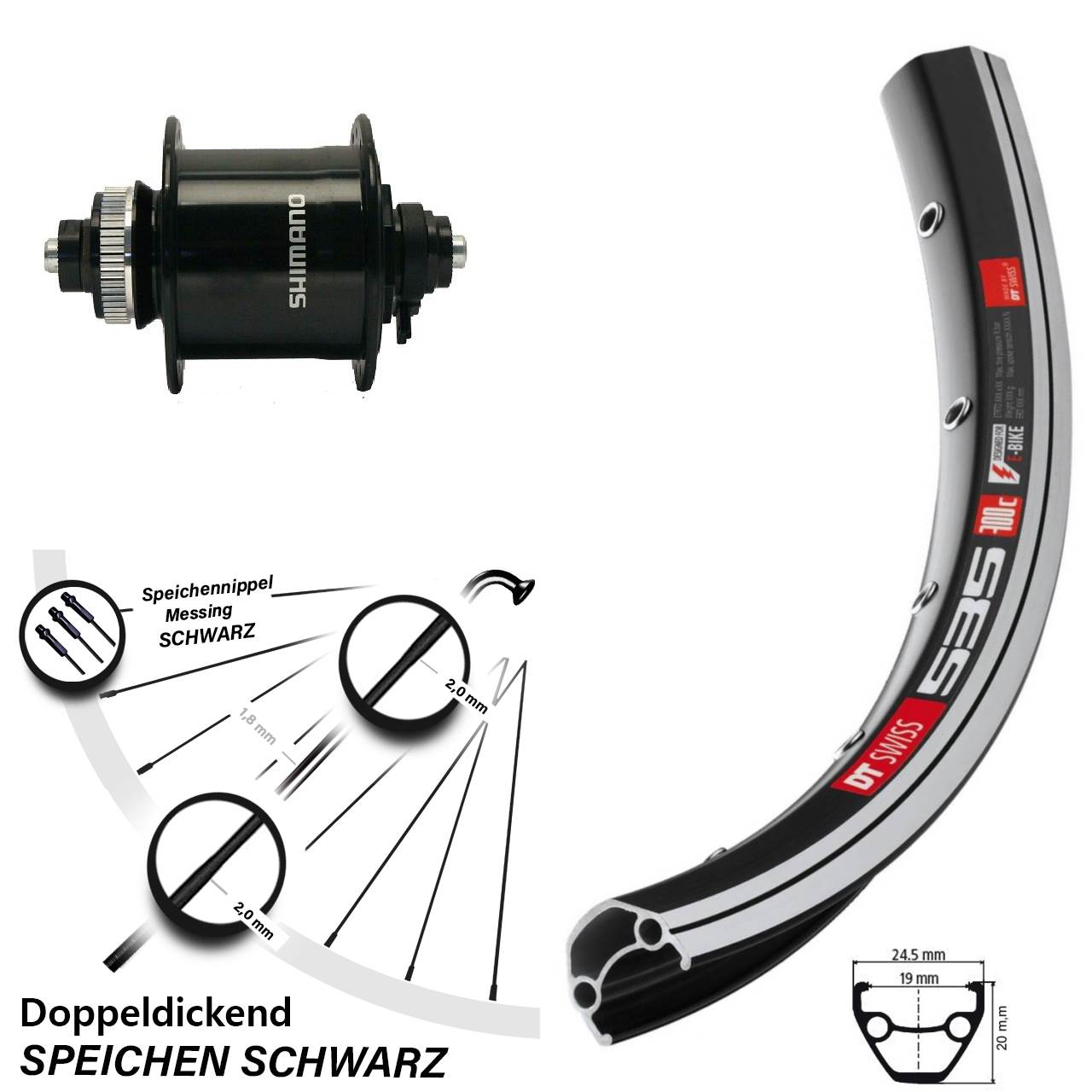 Nabendynamo Vorderrad Shimano DH-UR700 DT Swiss 535 28 Zoll