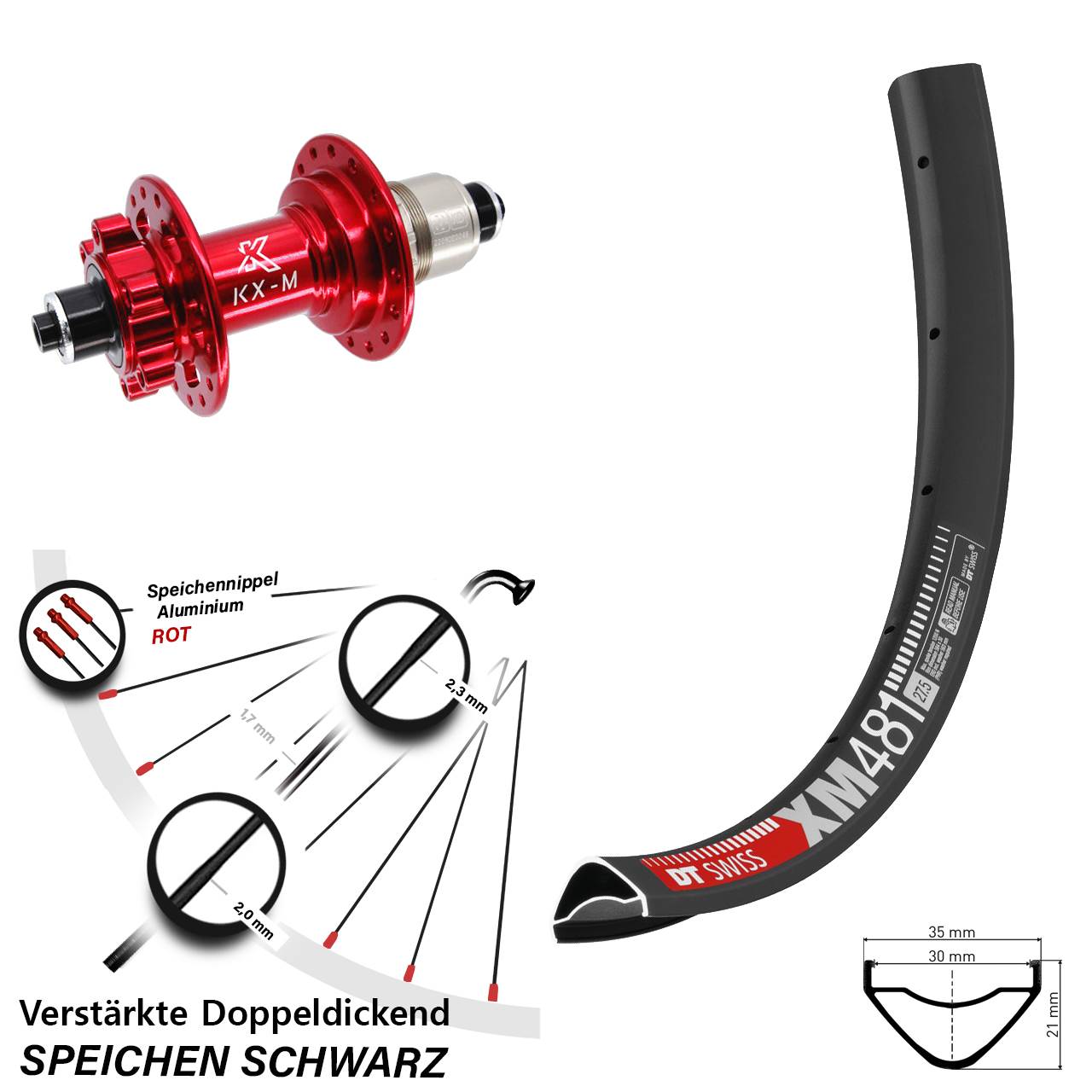 Disc Hinterrad 27,5 Zoll DT Swiss XM 481 KX-M rot XD QR