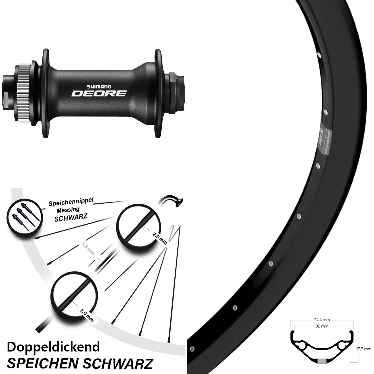 Ryde Disc 30 27,5 Zoll Vorderrad Shimano M618 15x110