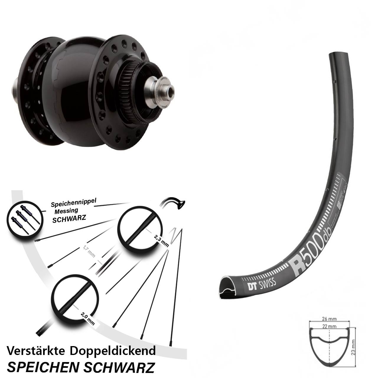 SON 28 DT Swiss R 500 29 Zoll Nabendynamovorderrad Centerlock für Schnellspanner