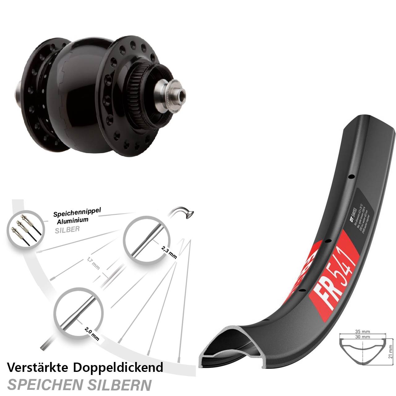 SON delux DT Swiss FR 541 29 Zoll Centerlock Dynamovorderrad für Schnellspanner