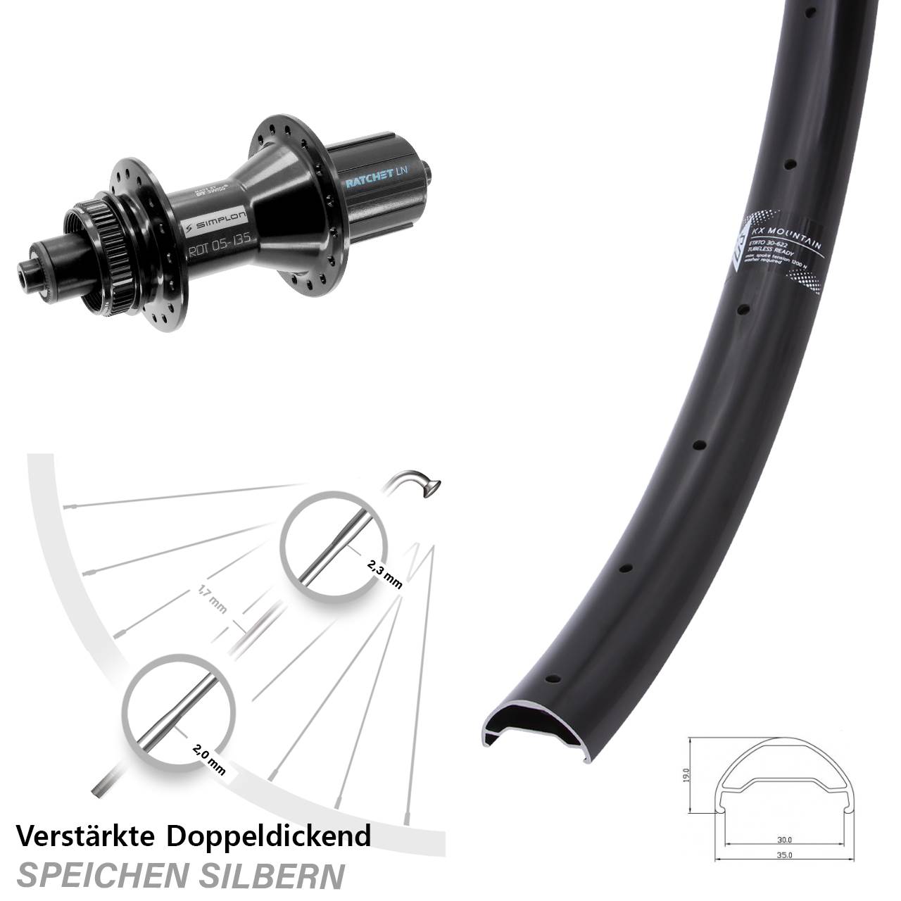 Hinterrad Centerlock für Schnellspanner 29 Zoll KX Mountain DT Swiss 370 Hybrid 8-11 fach
