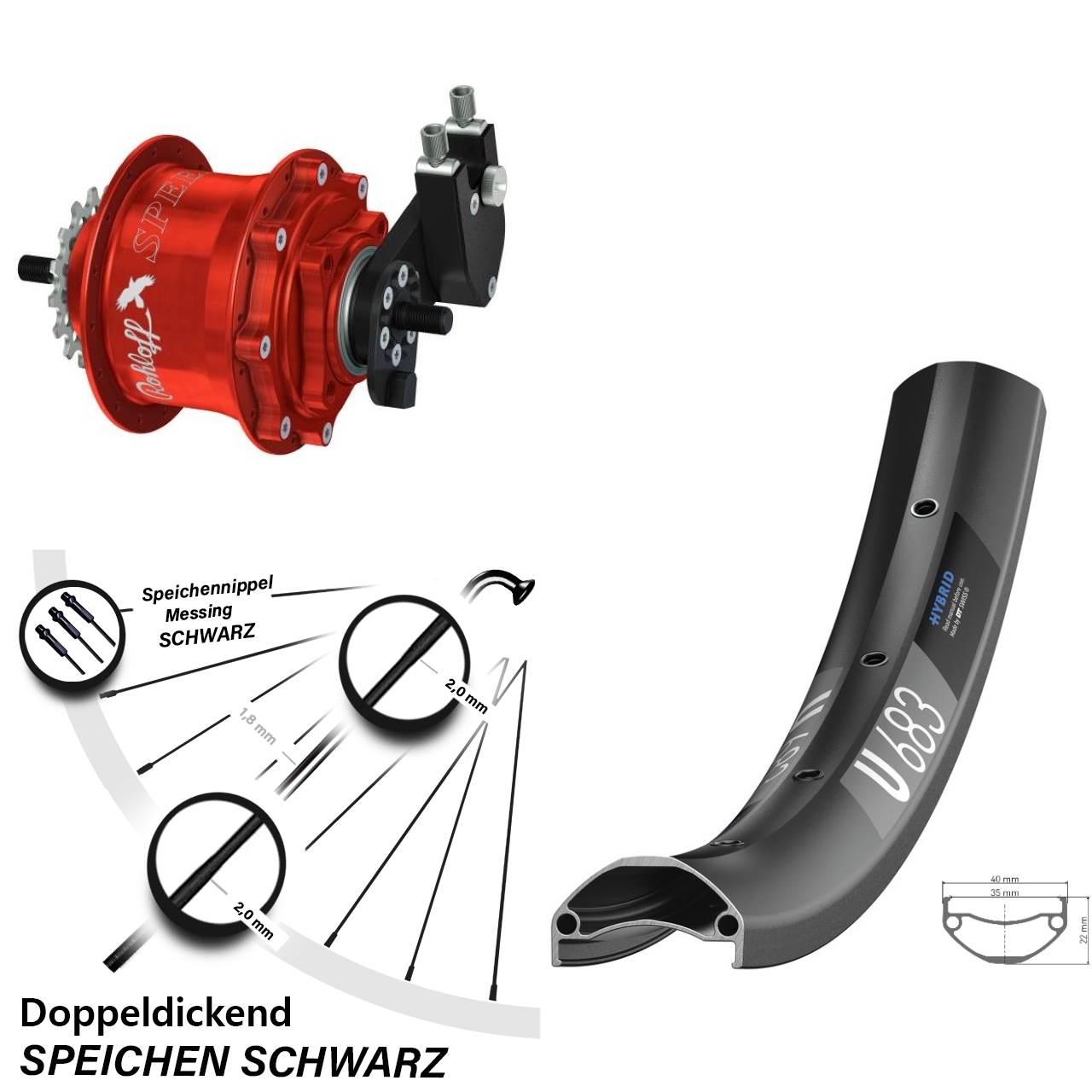 DT Swiss U 683 Rohloff 500/14 TS DB OEM Tandem rot 27,5 Zoll Disc Hinterrrad