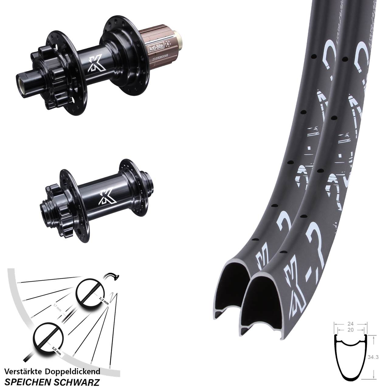 6-Loch Laufradsatz 12x100/142 29 Zoll KX-MR Road Shimano Anti-Bite 8-12 fach HG