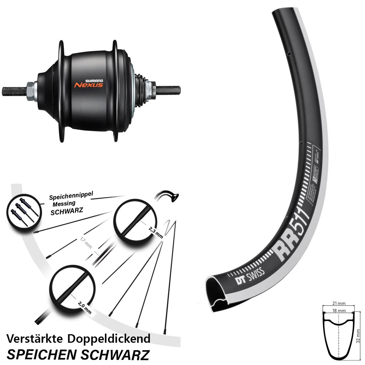 Hinterrad 28 Zoll Shimano Nexus 8 Gang DT Swiss RR-511 Freilauf