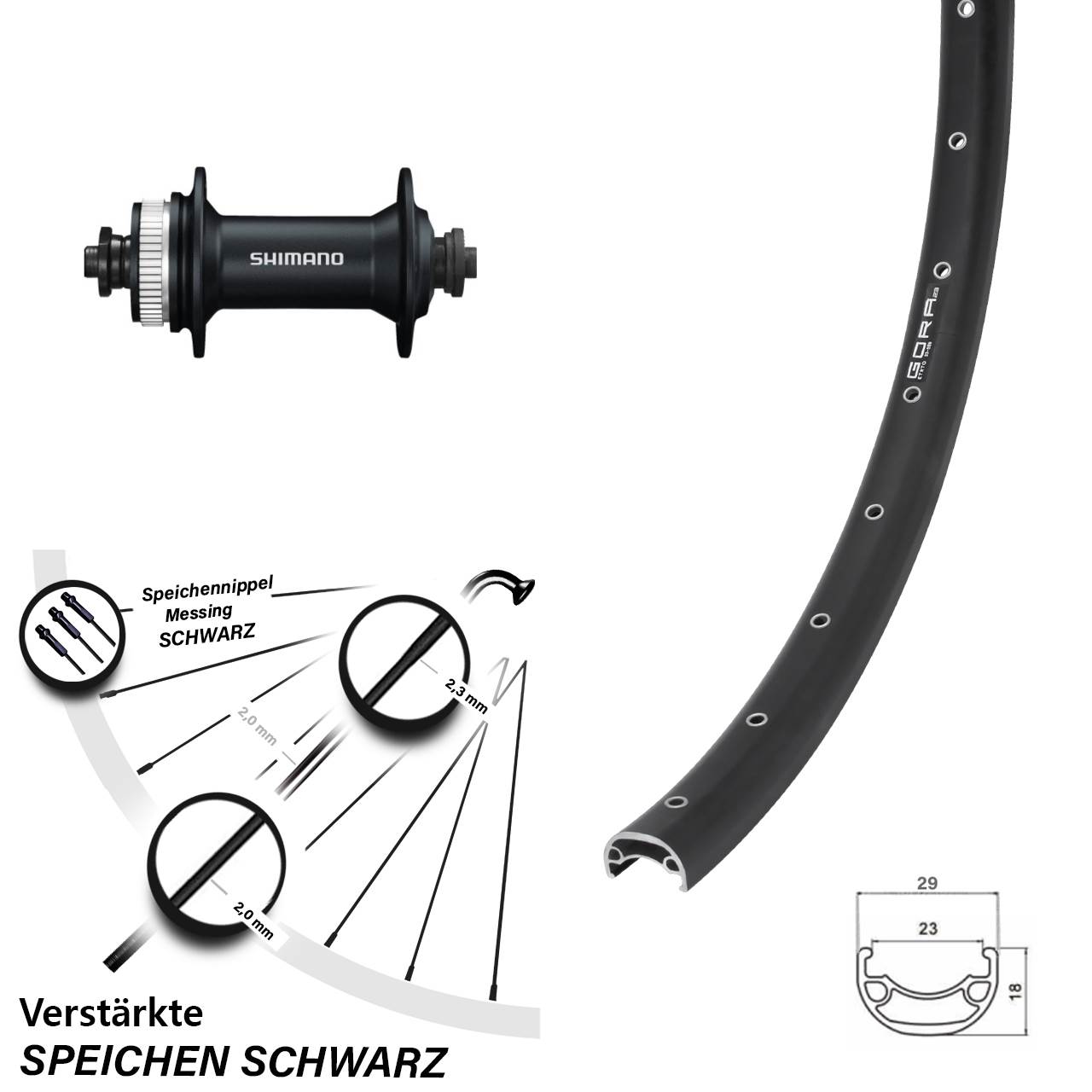 Gora 23 Shimano HB-M4050 26 Zoll Vorderrad Centerlock für Schnellspanner