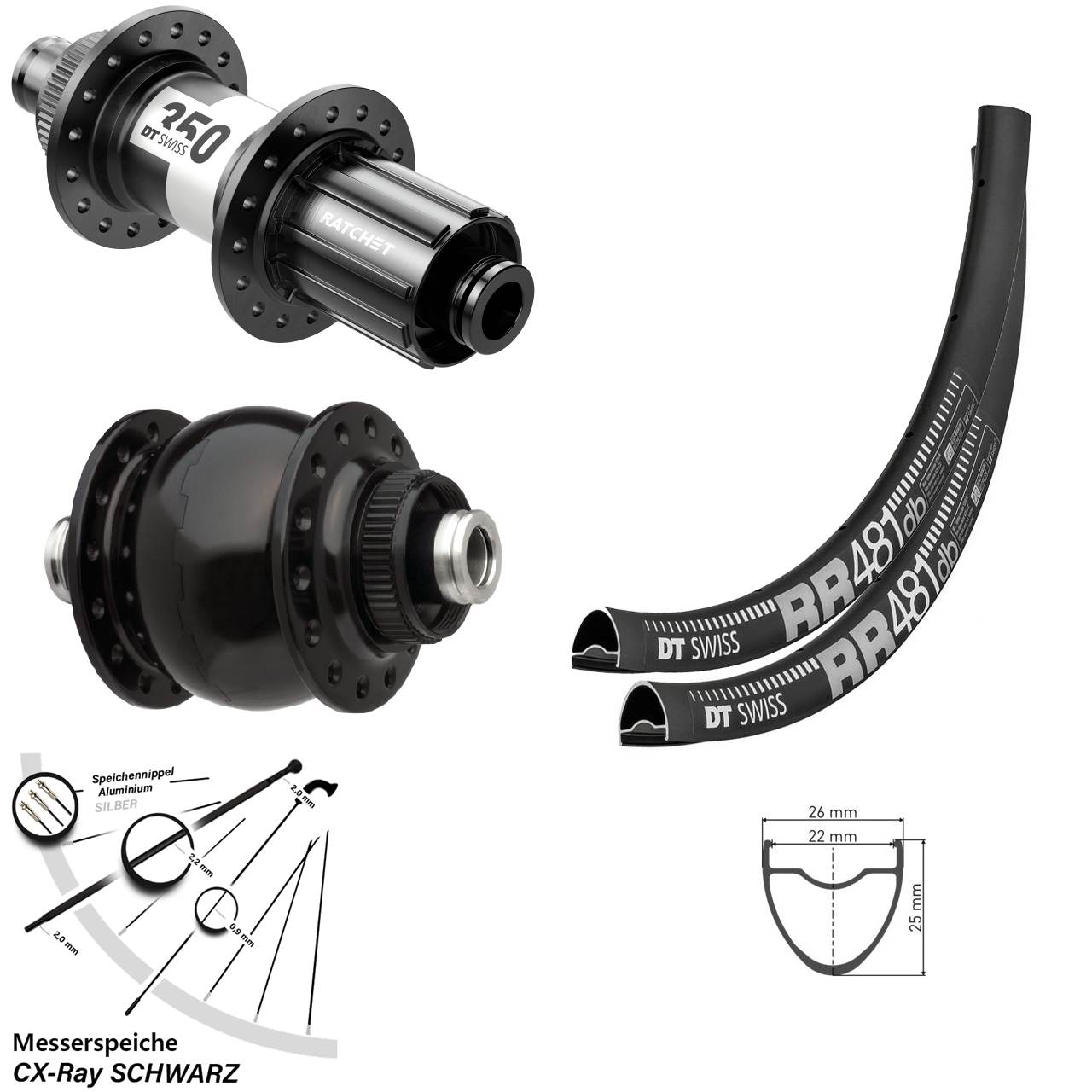 28 Zoll DT Swiss RR 481 350 Road SONdelux Laufradsatz Centerlock 12x100/142 11-12 fach C