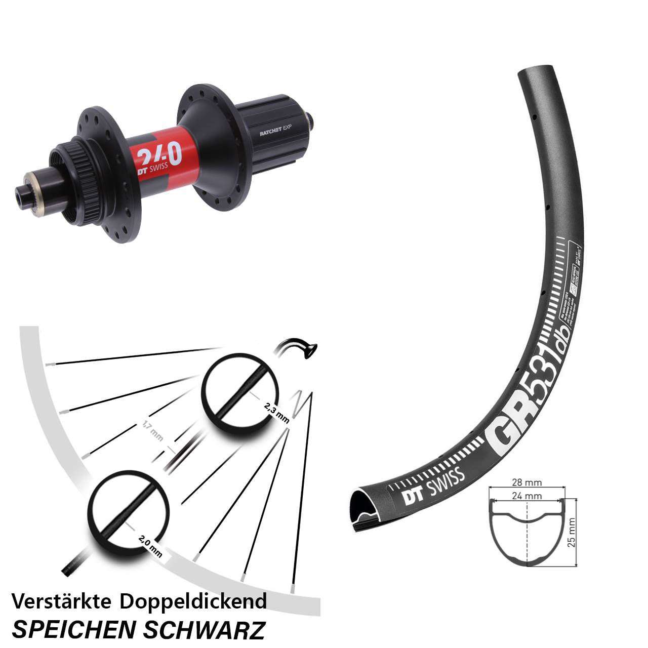 Centerlock Hinterrad 28-29 Zoll DT Swiss GR531 240 EXP 11-12 fach HG für Schnellspanner