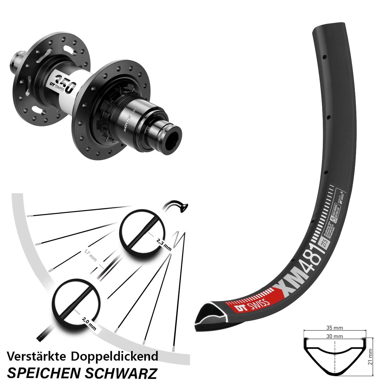 27,5 Zoll DT Swiss XM 481-350 DEG72 Centerlock Hinterrad 12x148 SRAM XD