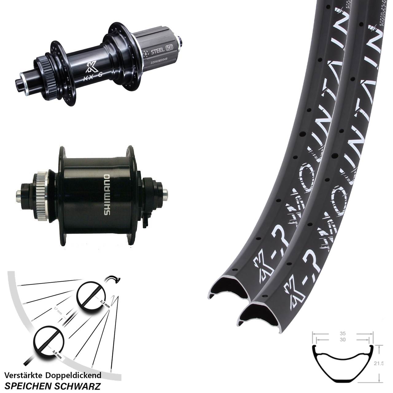 KX-R GS Mountain Shimano DH-UR700-3D 27,5 Zoll Laufradsatz für Schnellspanner 8-12 fach