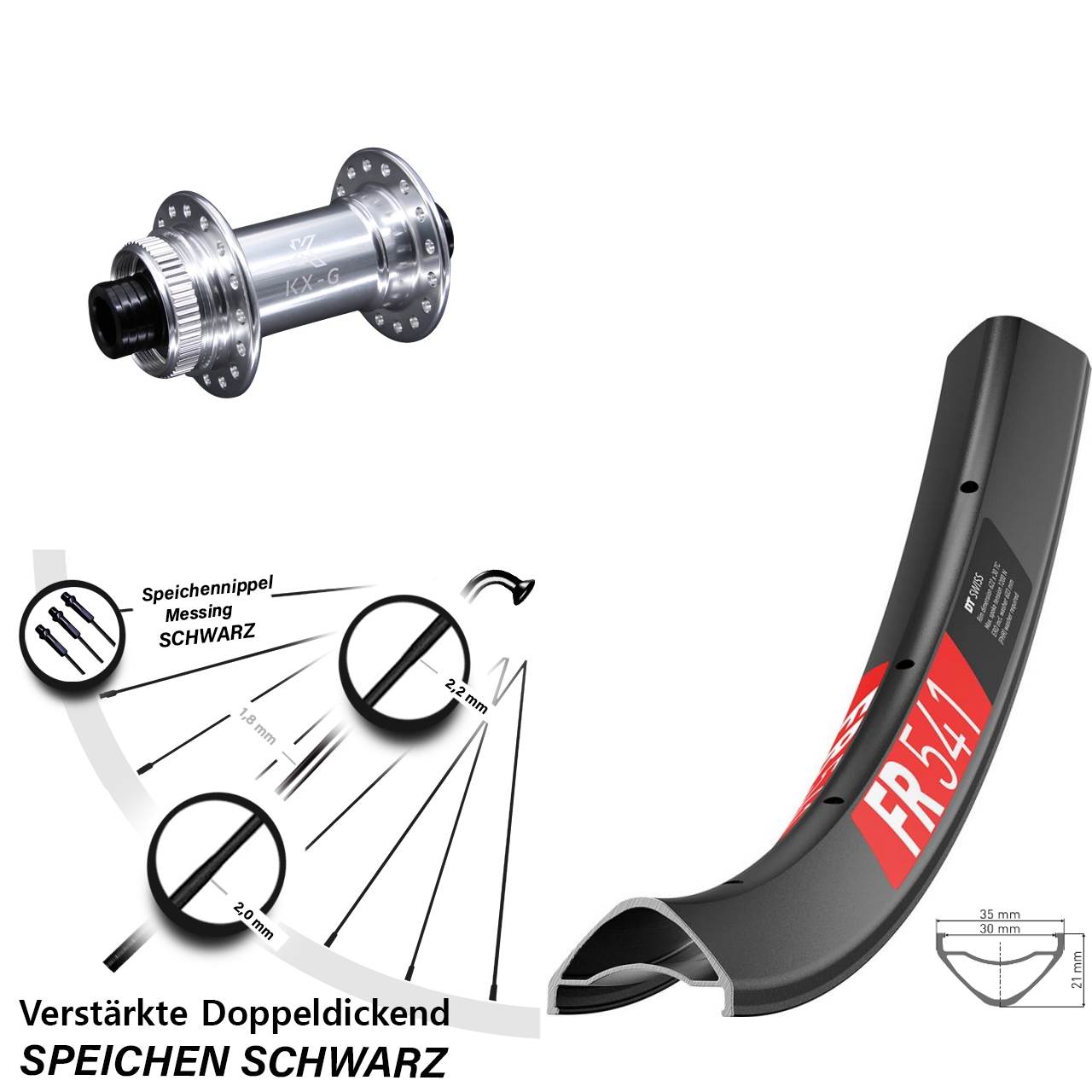 DT Swiss FR 541 Vorderrad 27,5 Zoll mit KX-G Steckachse 15x100 mm silbern