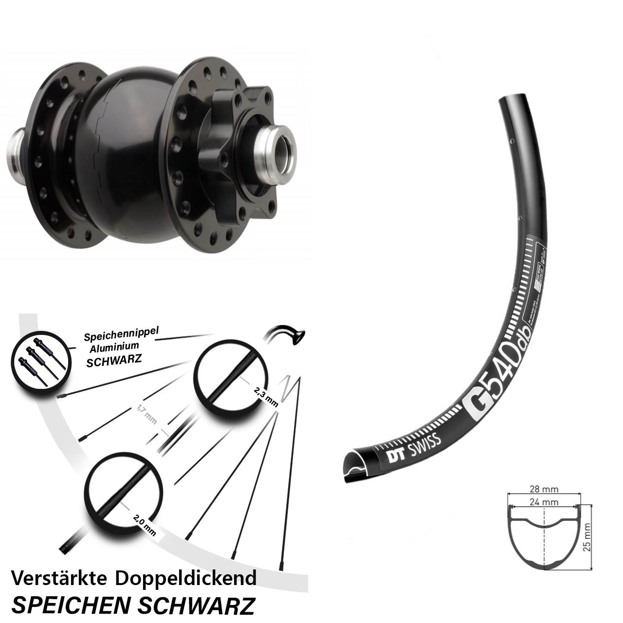 DT Swiss G 540 Gravel Vorderrad Dynamo SON 28 Boost 12x110 mm 6-Loch