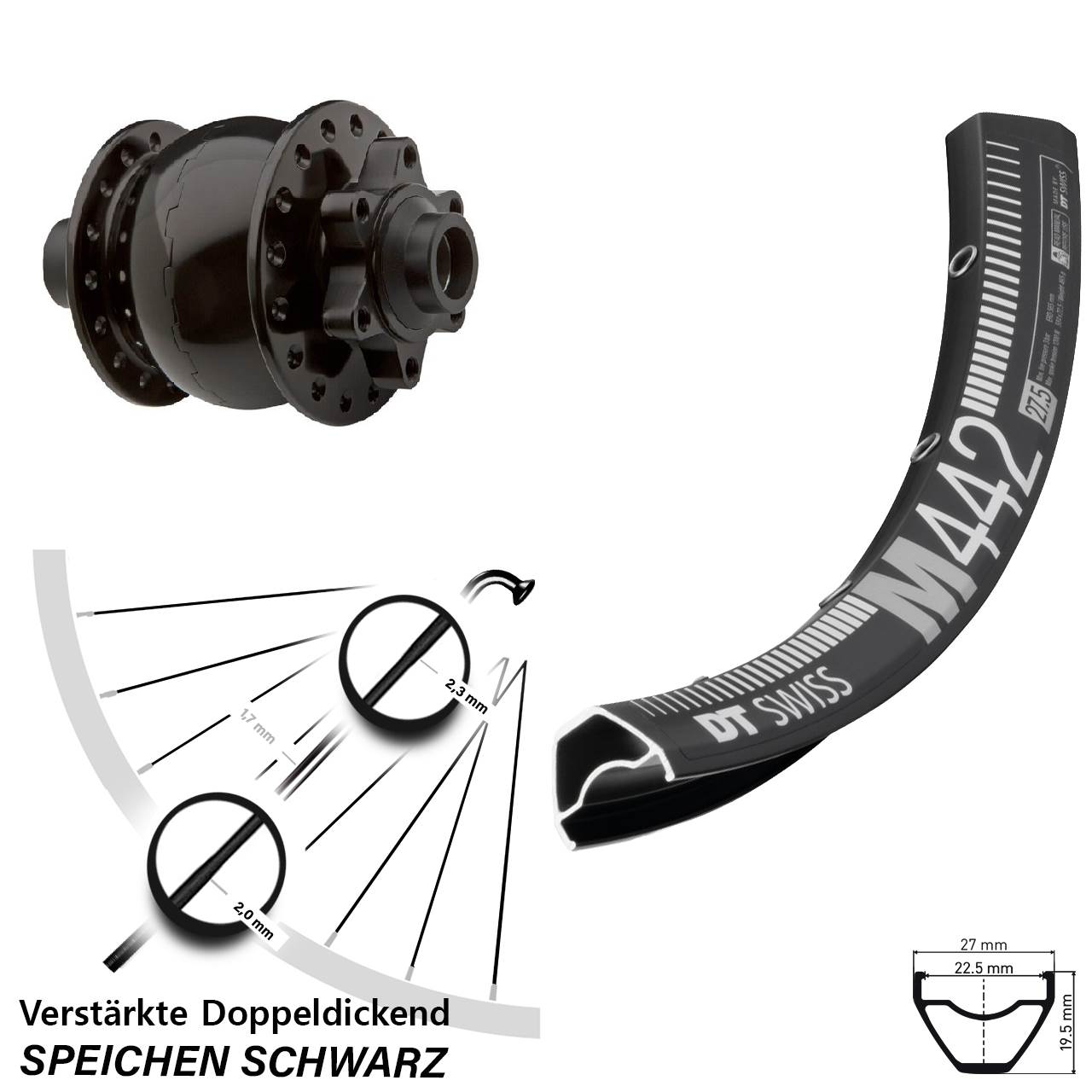 Disc Vorderrad mit Nabendynamo 29 Zoll DT Swiss M442 SON 28 15x100